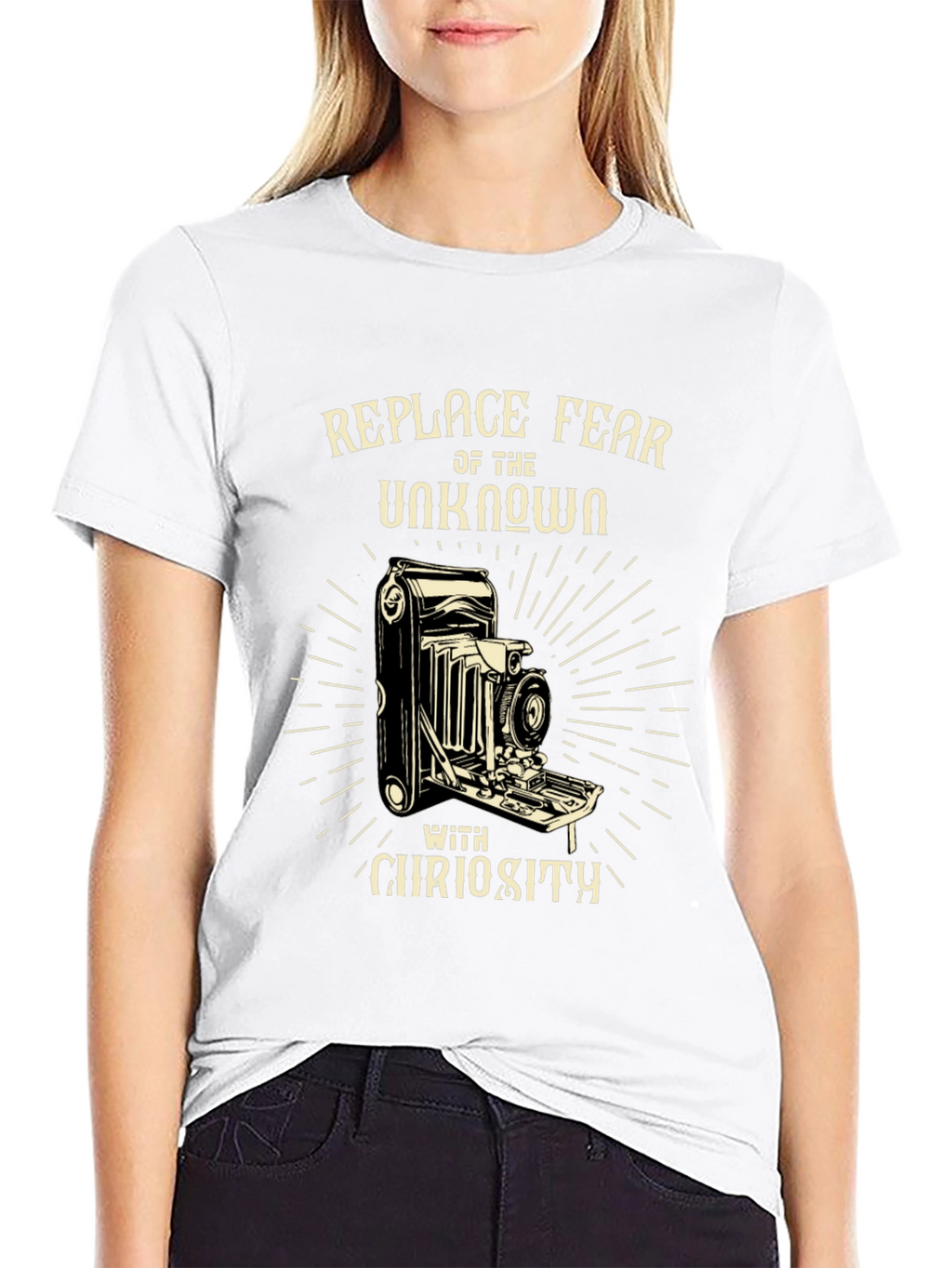 Replace Fear with Curiosity Black Graphic Tee