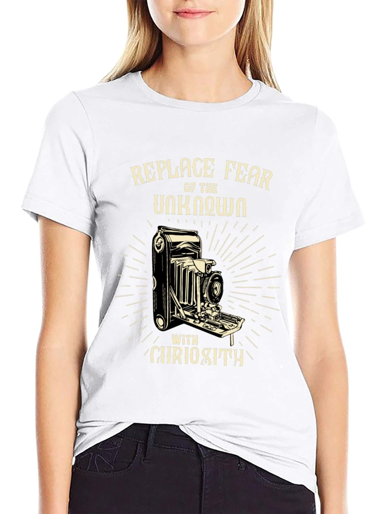 Replace Fear with Curiosity Black Graphic Tee