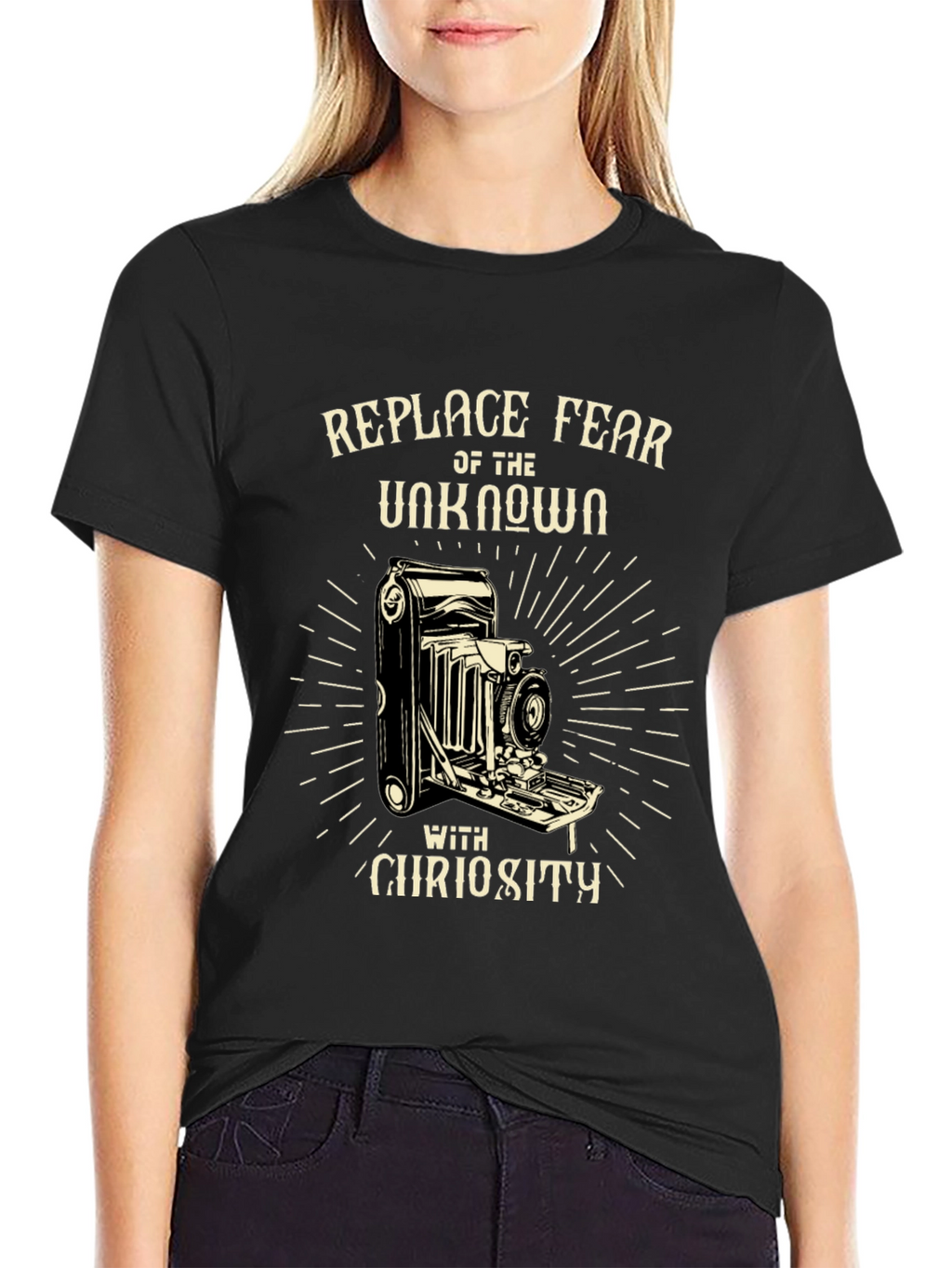 Replace Fear with Curiosity Black Graphic Tee