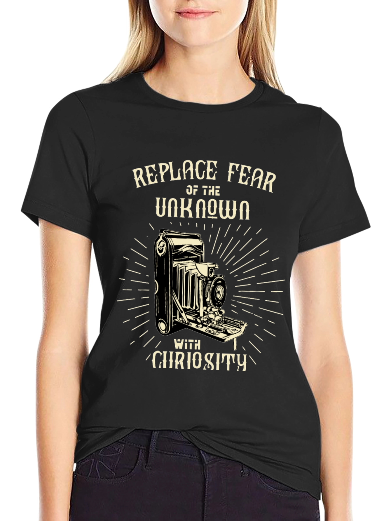 Replace Fear with Curiosity Black Graphic Tee