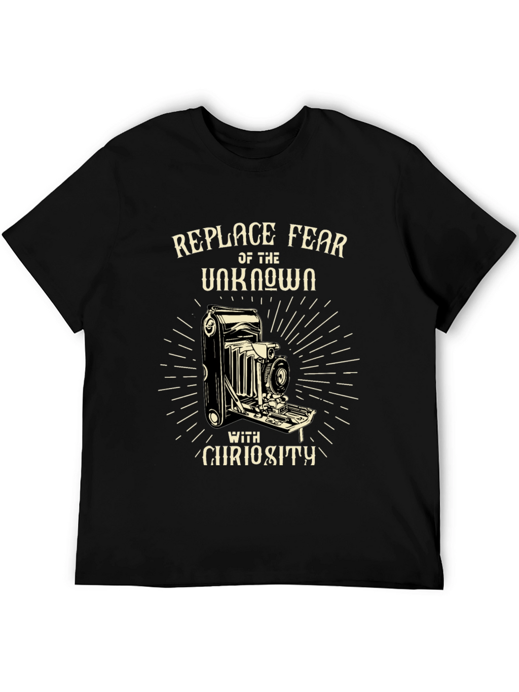Replace Fear with Curiosity Black Graphic Tee