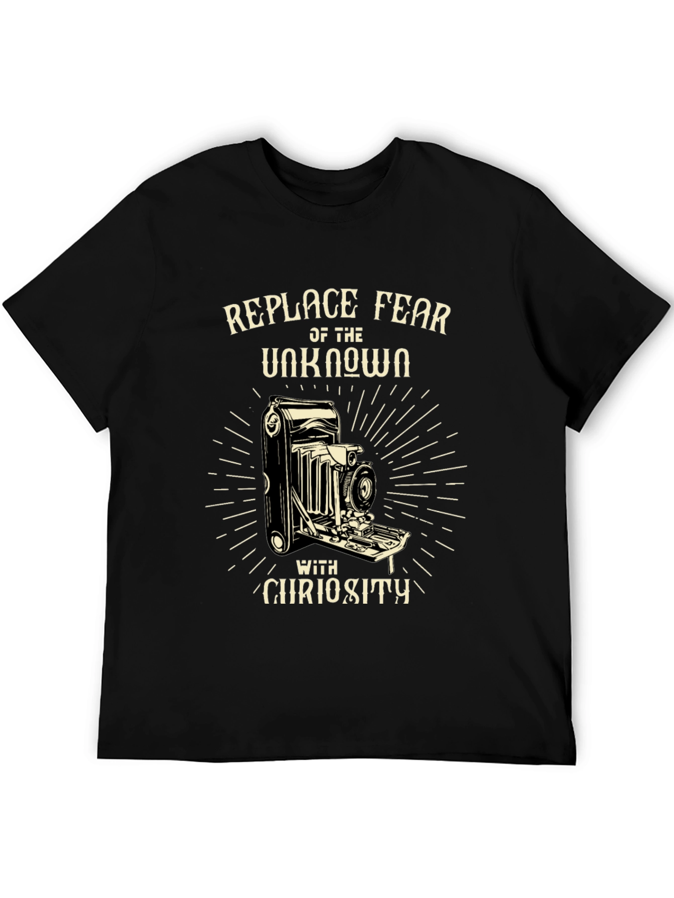 Replace Fear with Curiosity Black Graphic Tee