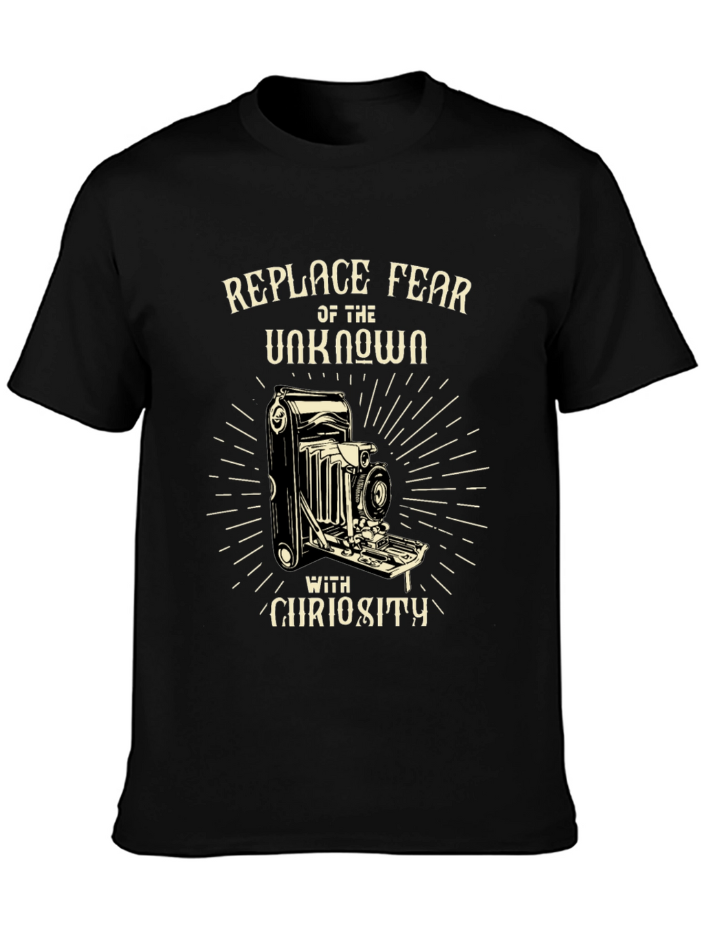 Replace Fear with Curiosity Black Graphic Tee