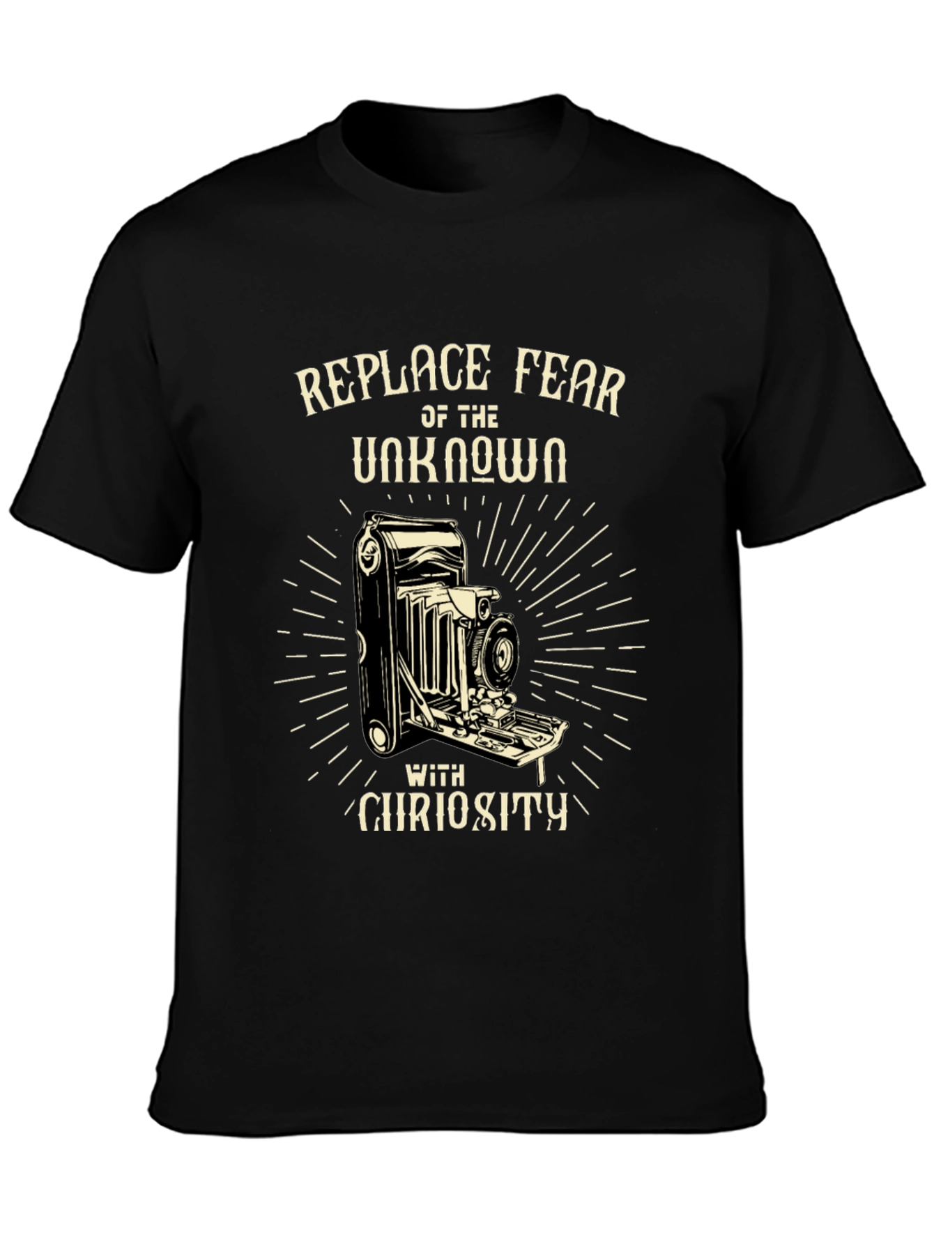 Replace Fear with Curiosity Black Graphic Tee