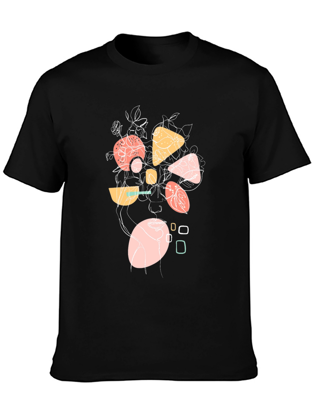 Abstract Geometric Floral Graphic Print Black T-Shirt