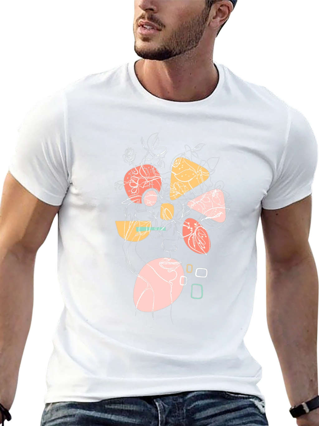 Abstract Geometric Floral Graphic Print Black T-Shirt