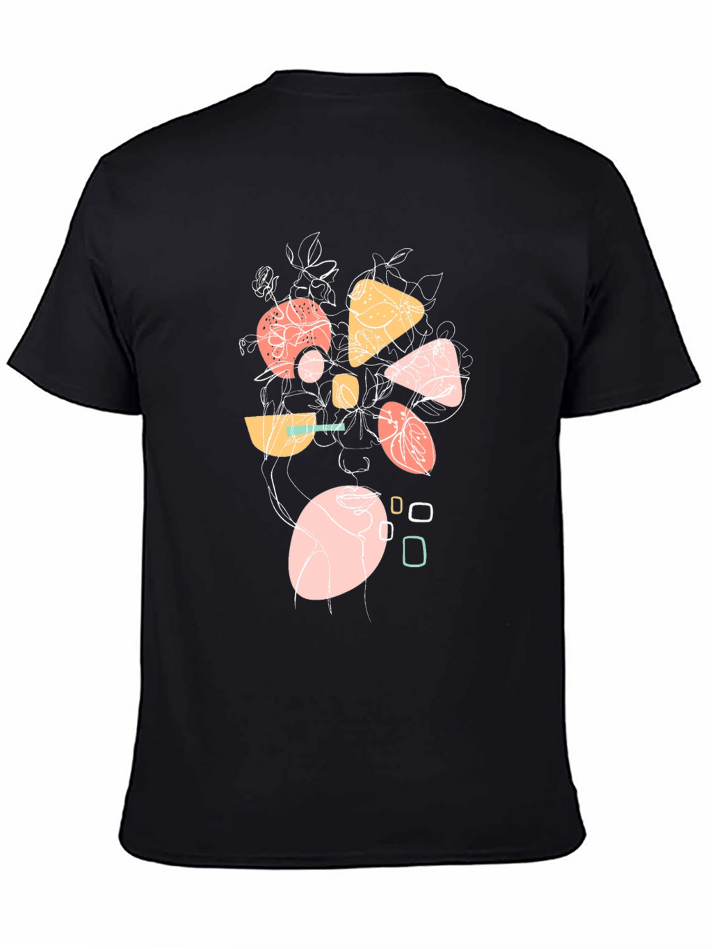 Abstract Geometric Floral Graphic Print Black T-Shirt