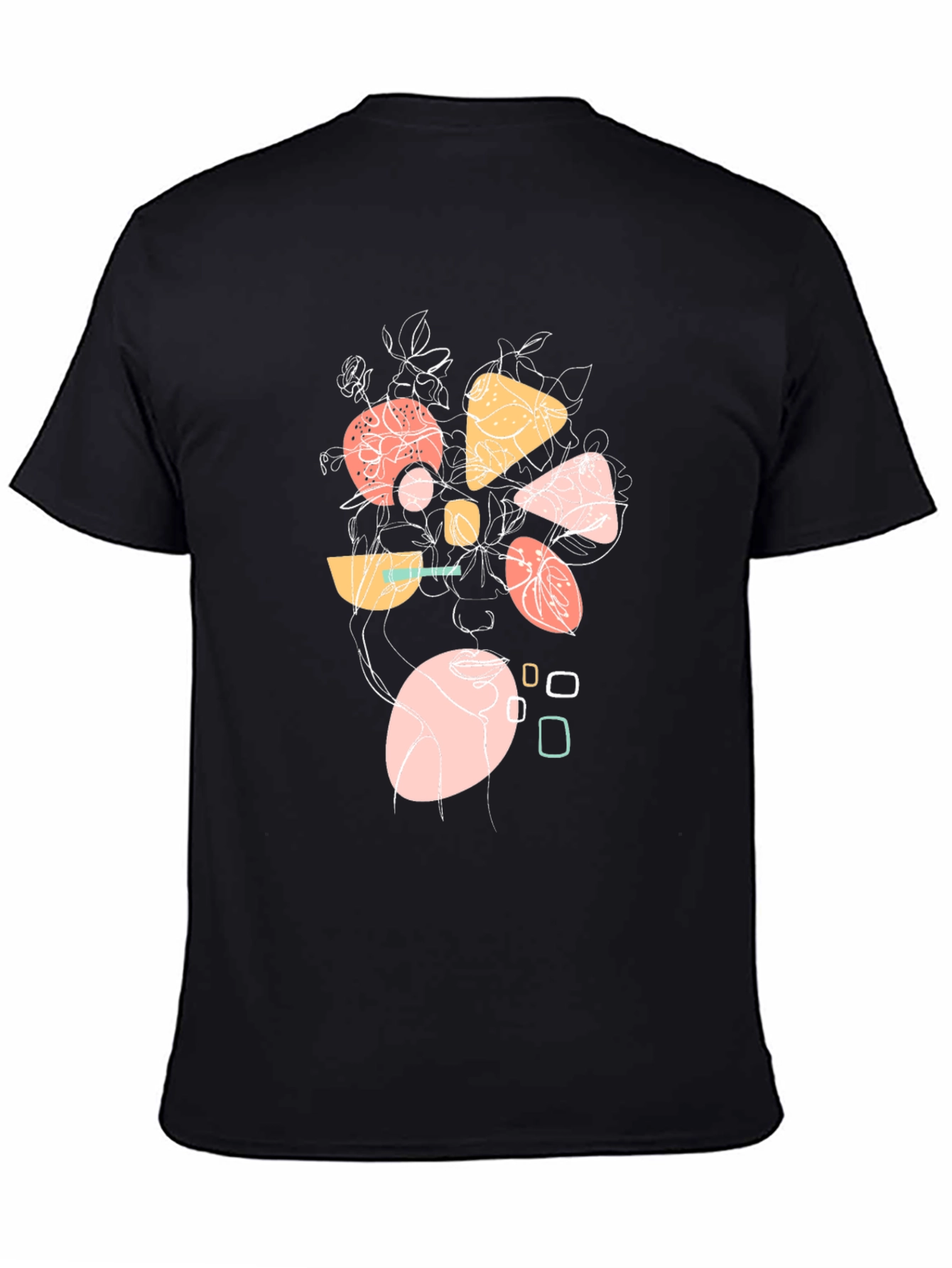 Abstract Geometric Floral Graphic Print Black T-Shirt