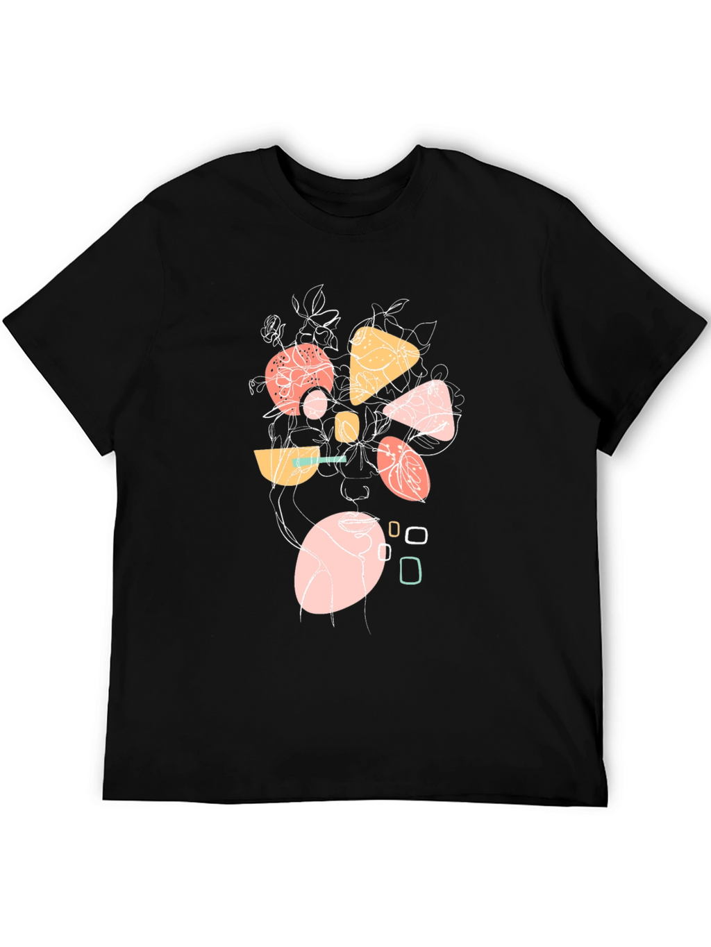 Abstract Geometric Floral Graphic Print Black T-Shirt