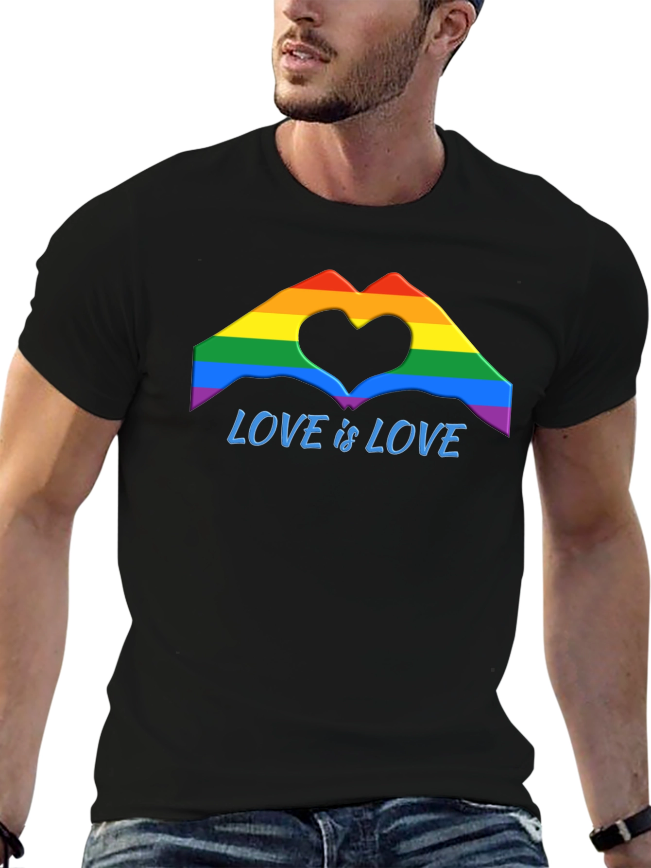 Love is Love Pride T-Shirt - Rainbow Heart Hands Graphic