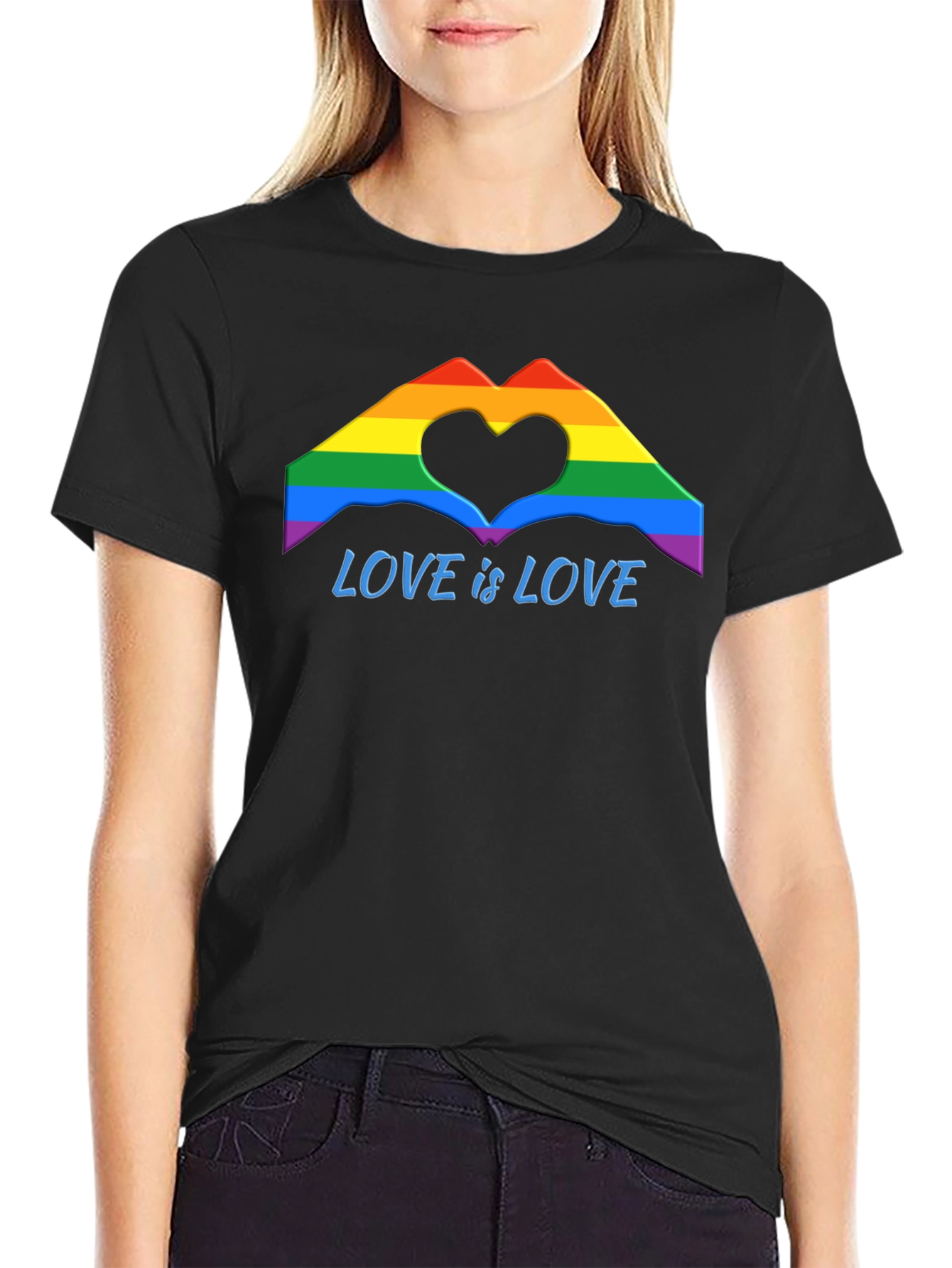 Love is Love Pride T-Shirt - Rainbow Heart Hands Graphic