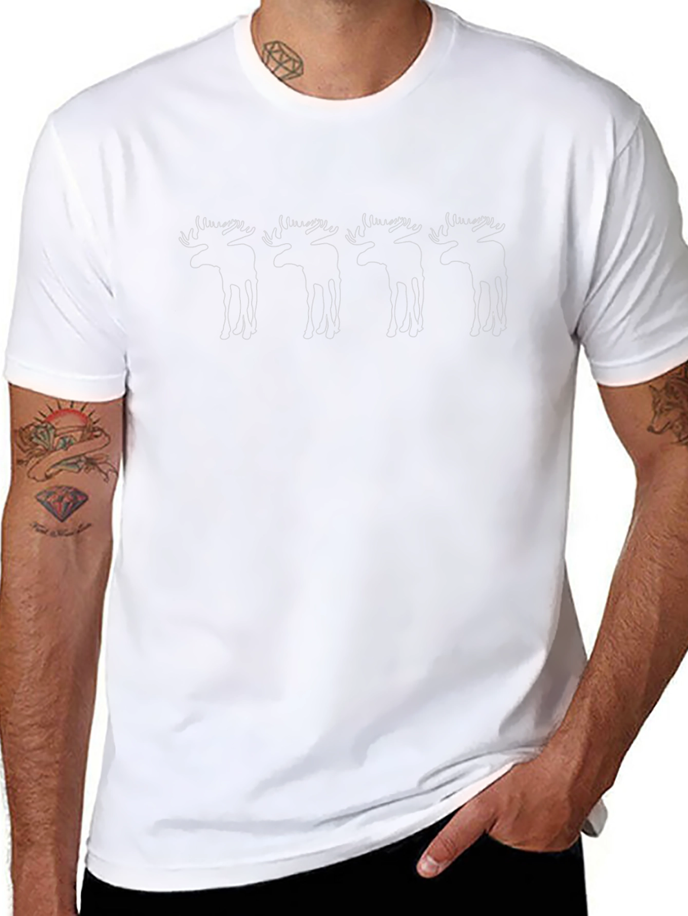 Mens Black Tee with Moose Line Art Design
