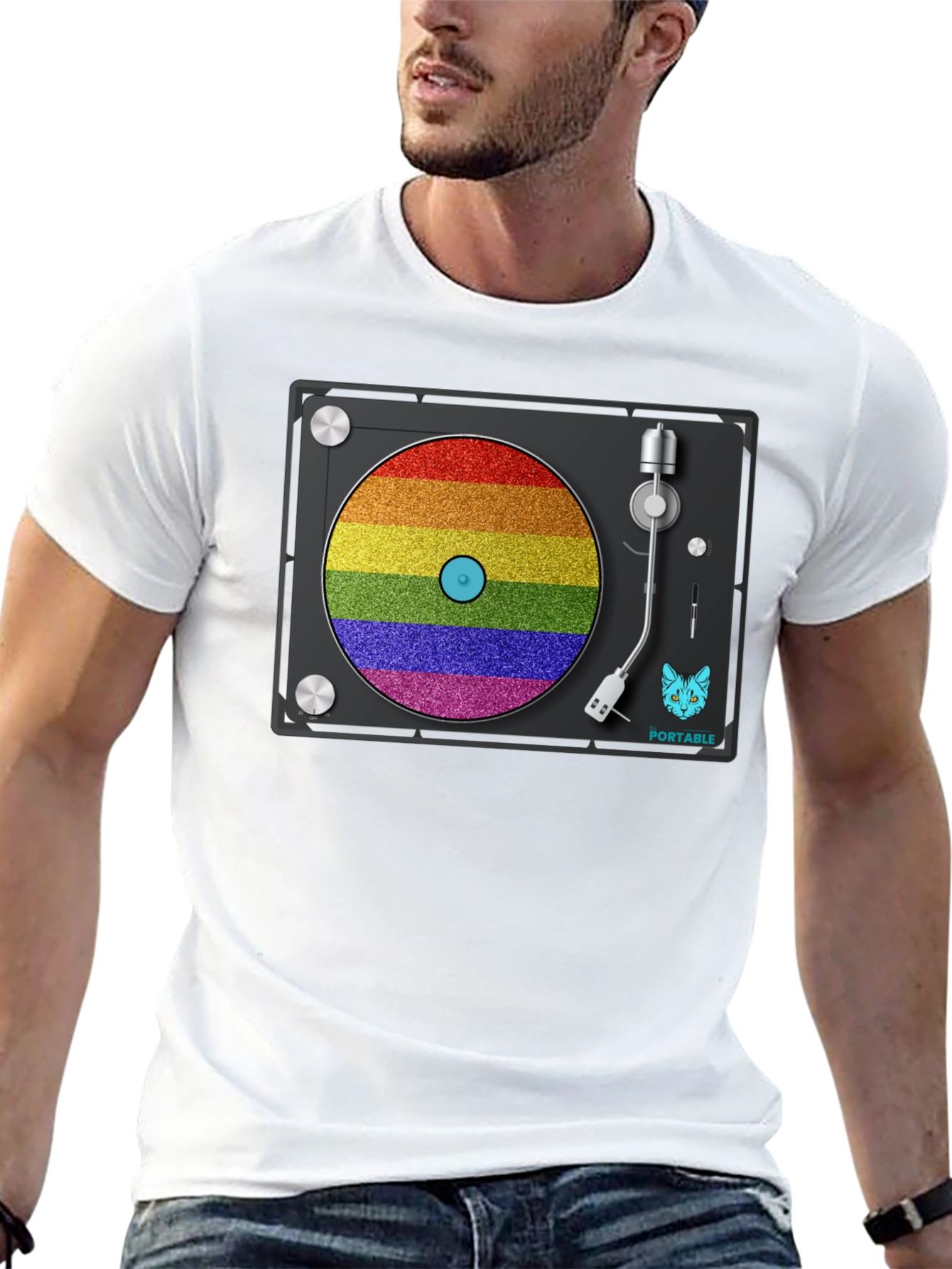 Rainbow Turntable T-Shirt - Portable Music Pride
