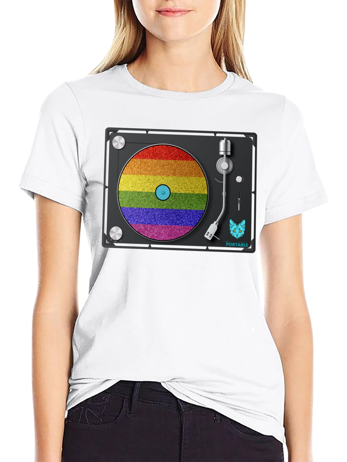 Rainbow Turntable T-Shirt - Portable Music Pride
