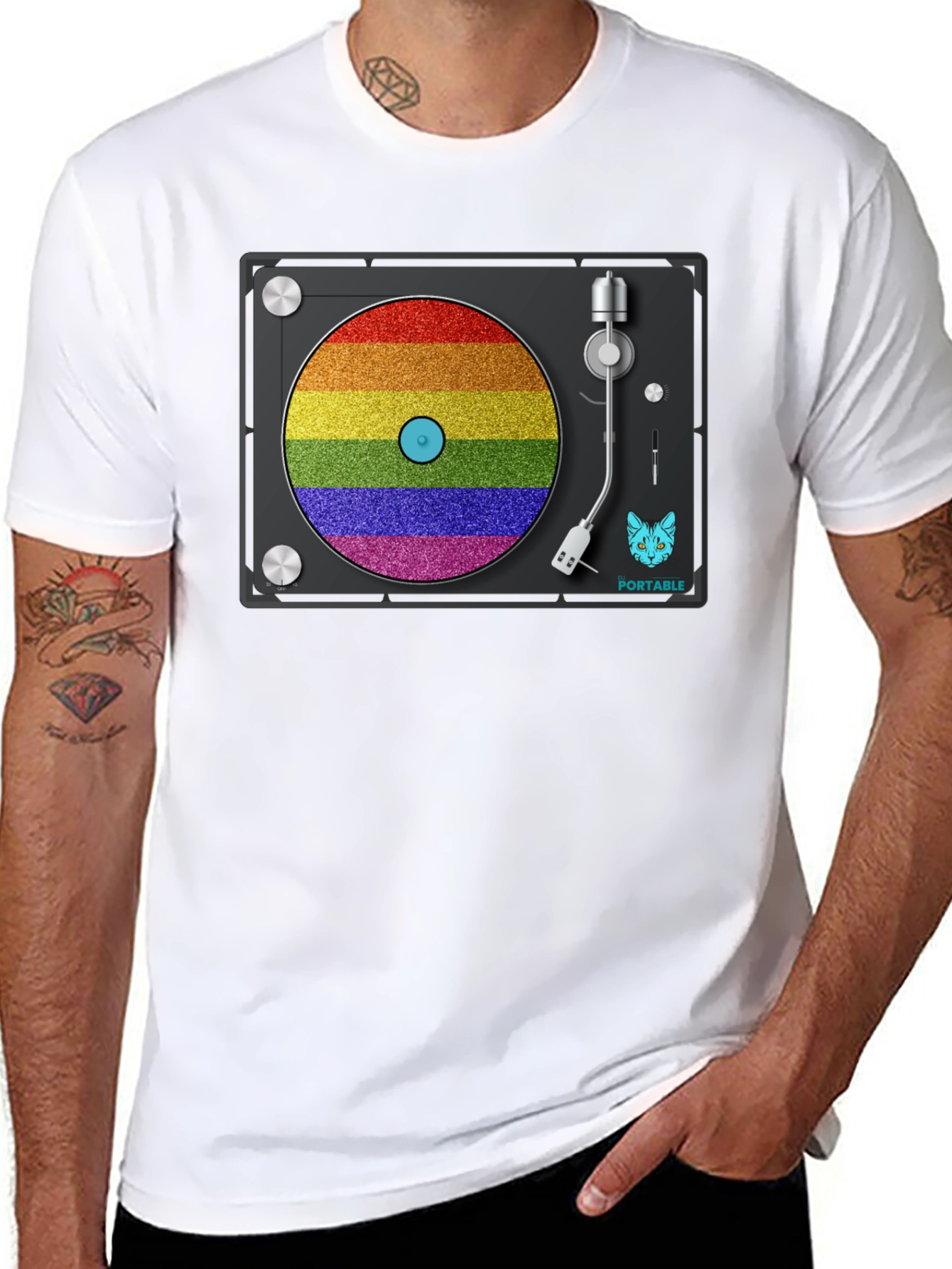 Rainbow Turntable T-Shirt - Portable Music Pride
