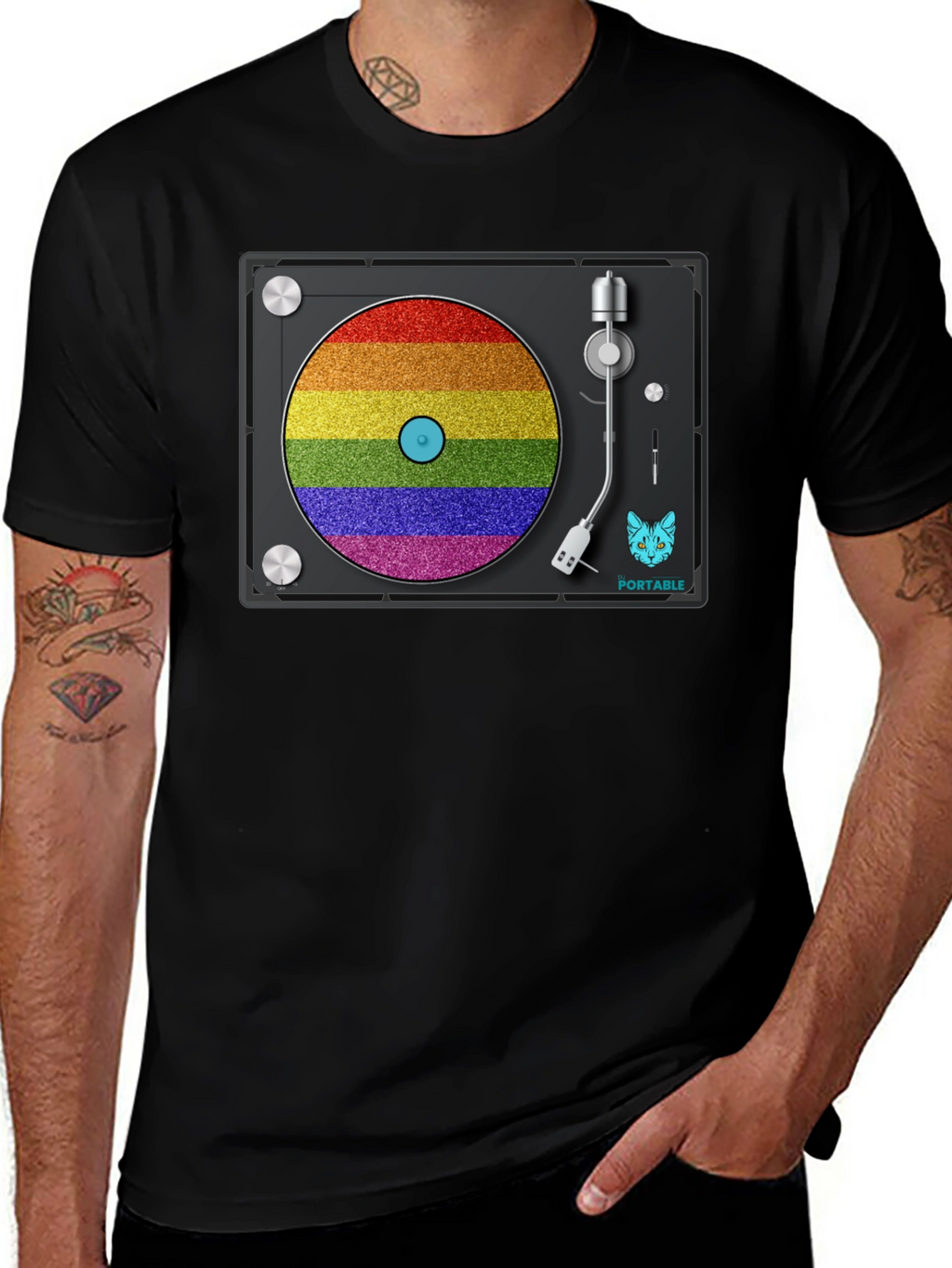 Rainbow Turntable T-Shirt - Portable Music Pride