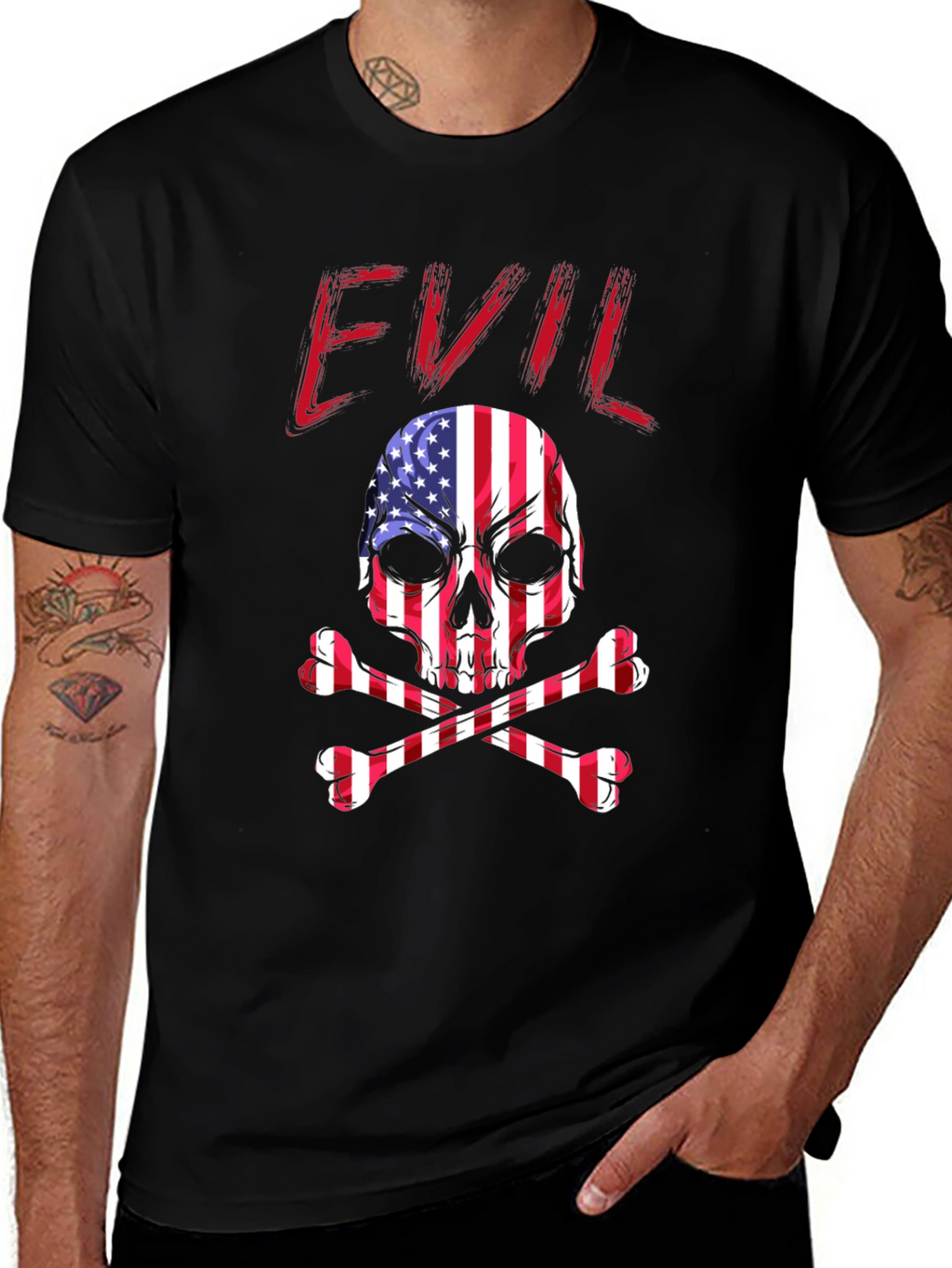 Evil USA Flag Skull Graphic T-Shirt