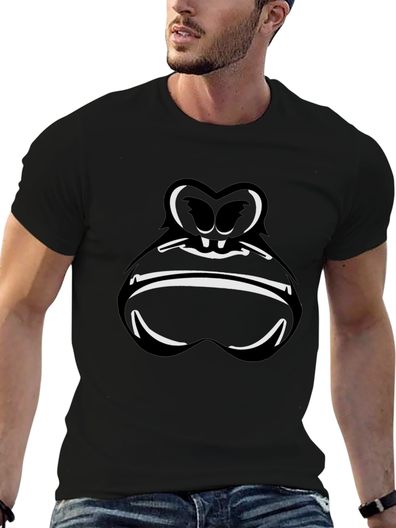 Cartoon Gorilla Face Graphic Tee - Black
