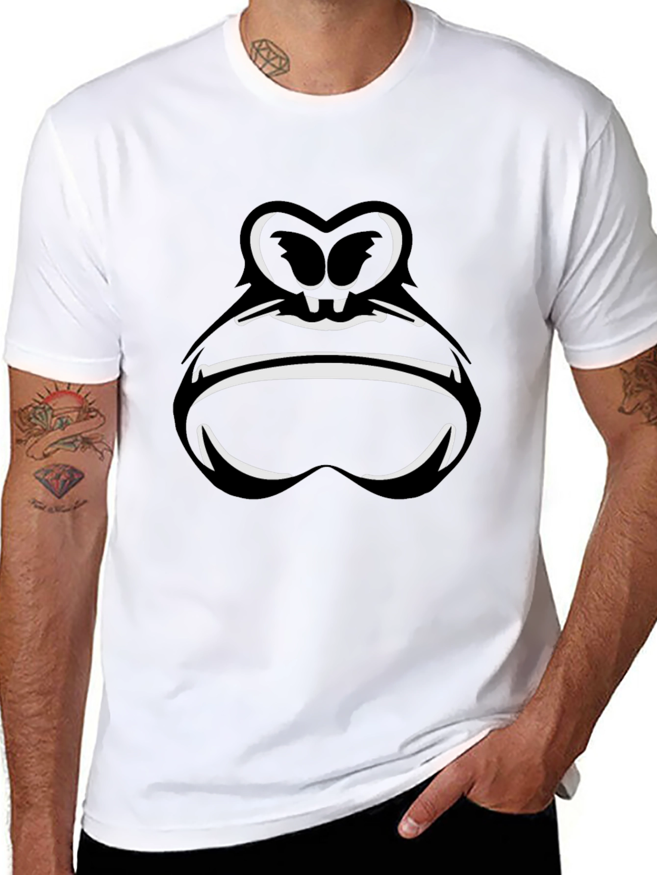 Cartoon Gorilla Face Graphic Tee - Black