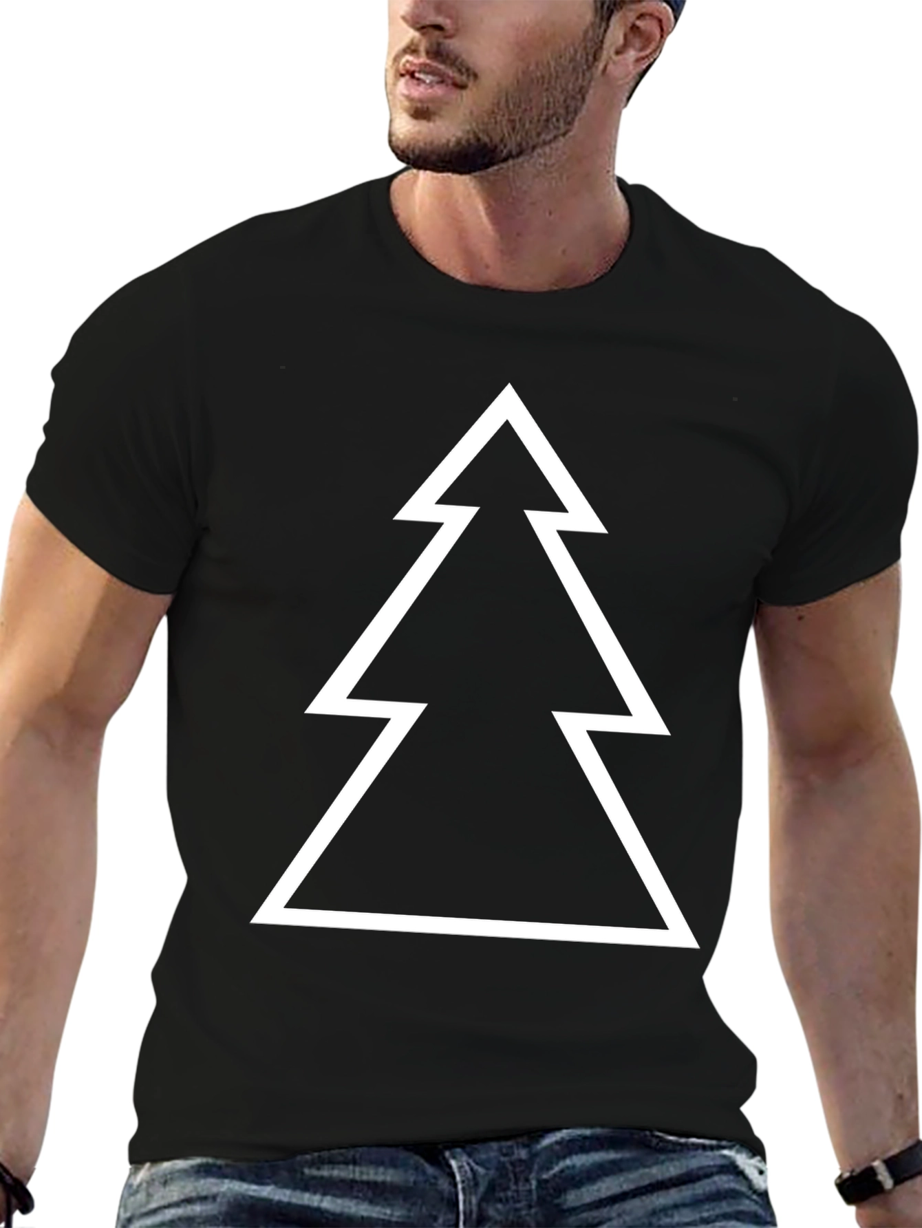 Minimalist Christmas Tree Graphic Tee - Black