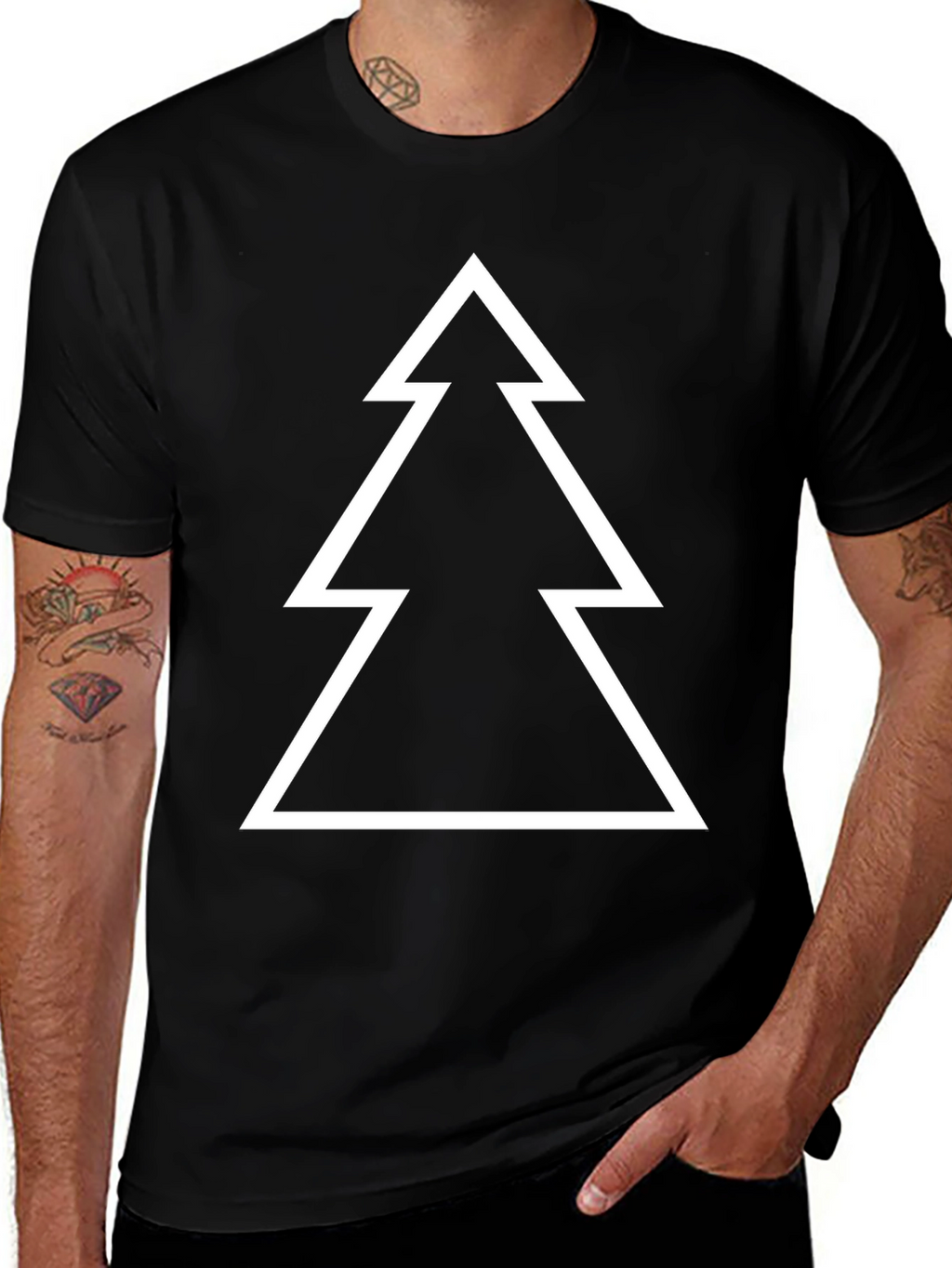 Minimalist Christmas Tree Graphic Tee - Black