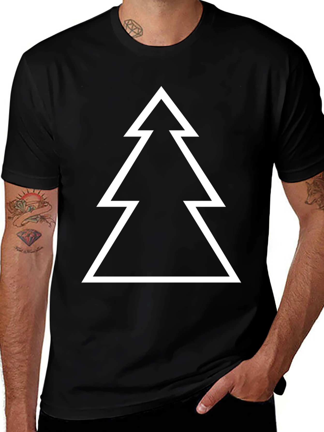 Minimalist Christmas Tree Graphic Tee - Black