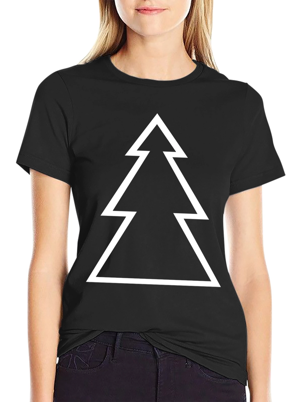 Minimalist Christmas Tree Graphic Tee - Black