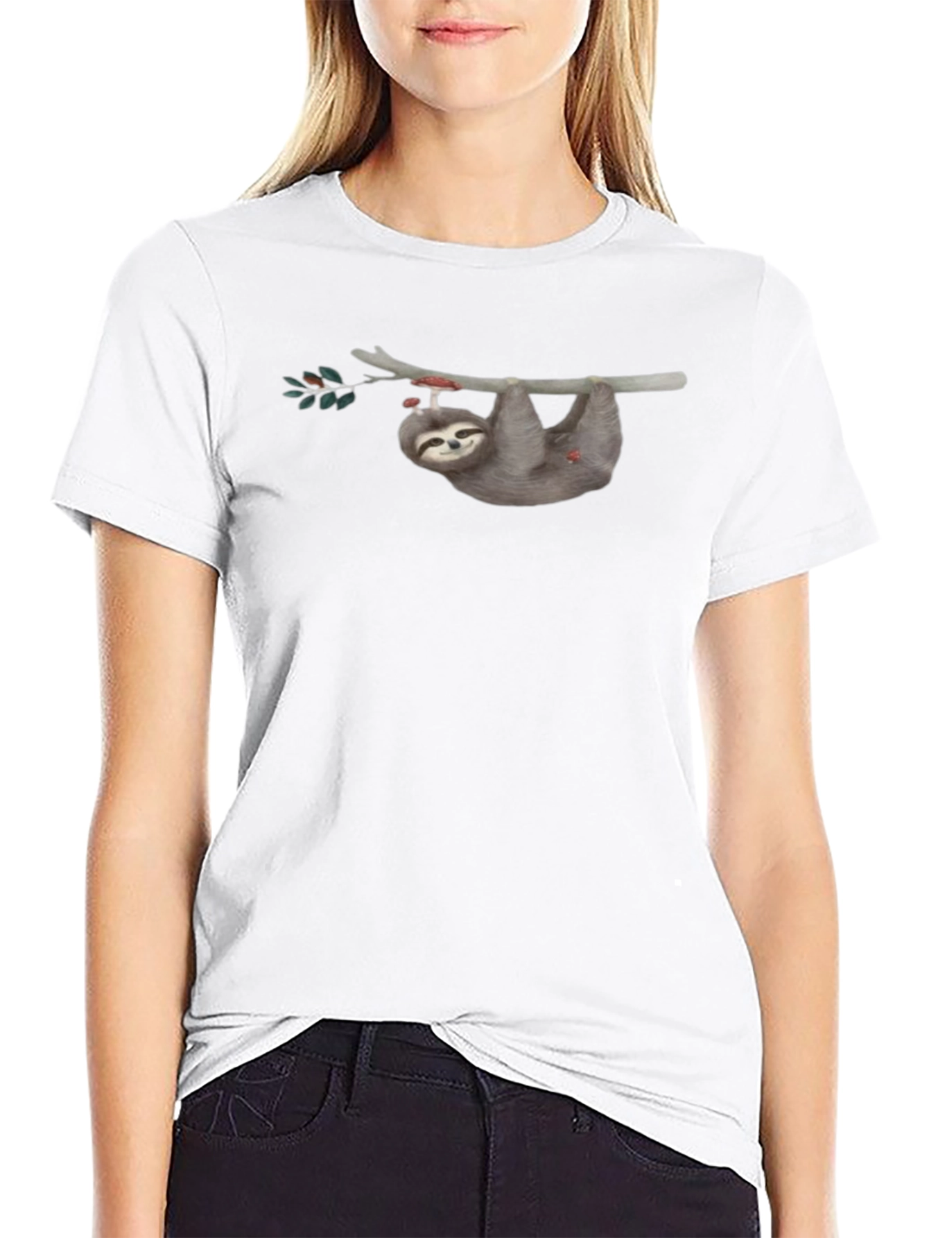 Sloth on Branch Graphic Tee - Mens Black T-Shirt