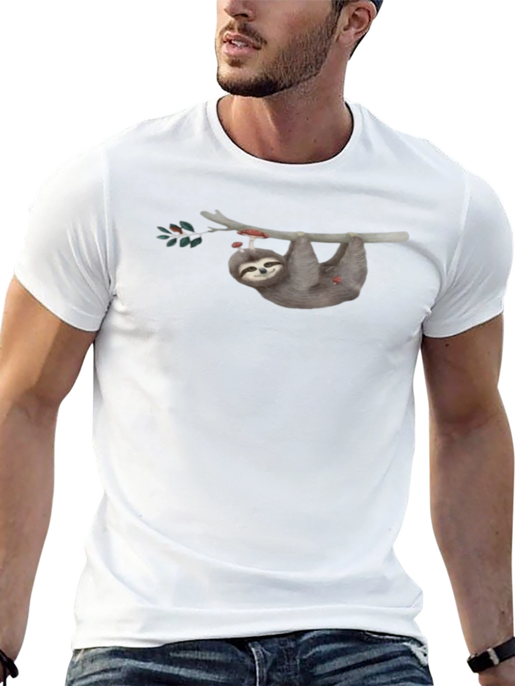 Sloth on Branch Graphic Tee - Mens Black T-Shirt