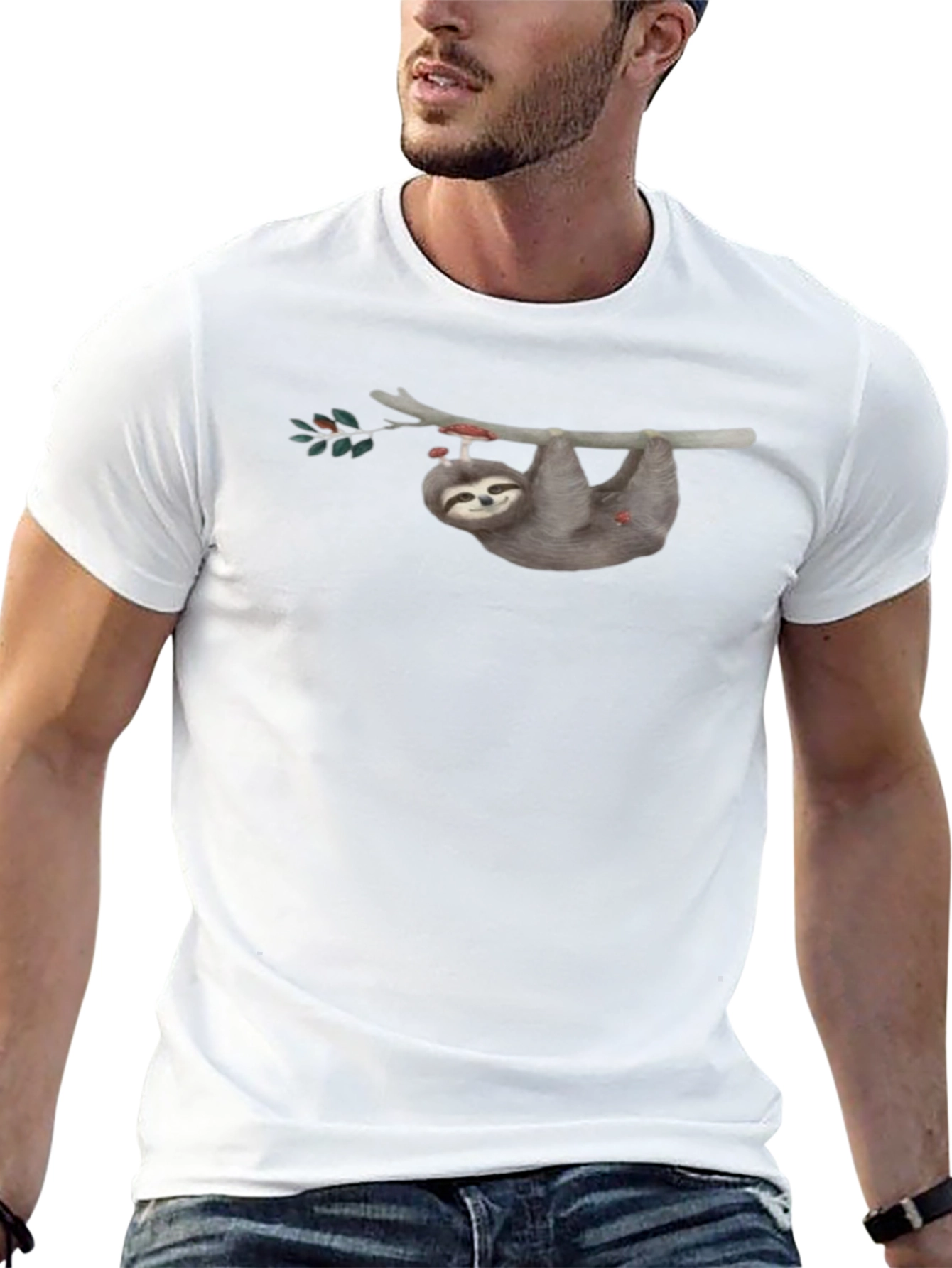 Sloth on Branch Graphic Tee - Mens Black T-Shirt