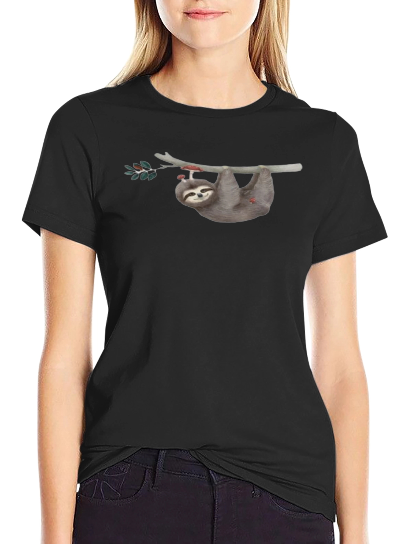 Sloth on Branch Graphic Tee - Mens Black T-Shirt
