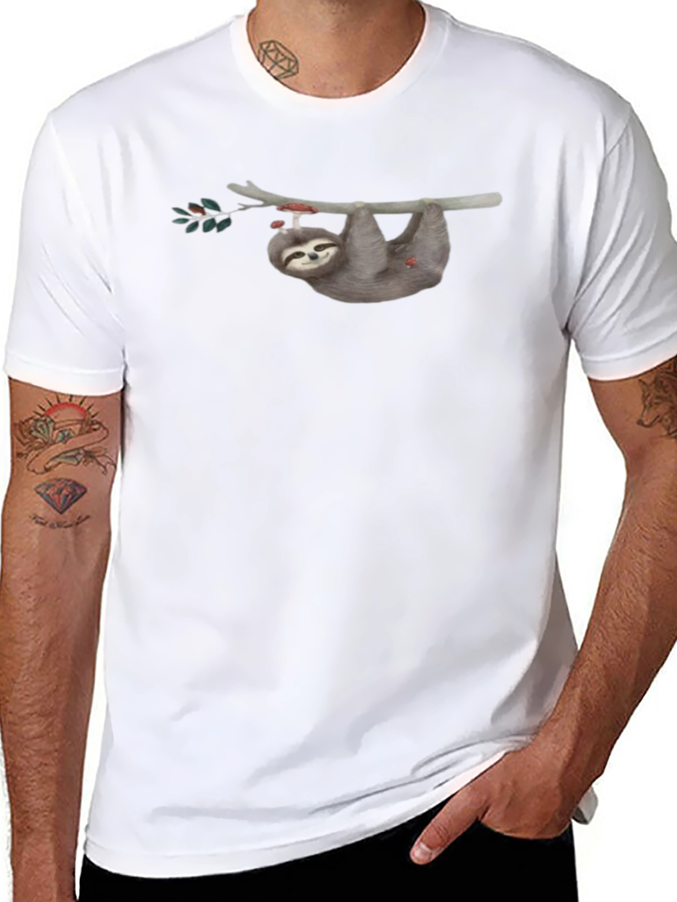 Sloth on Branch Graphic Tee - Mens Black T-Shirt