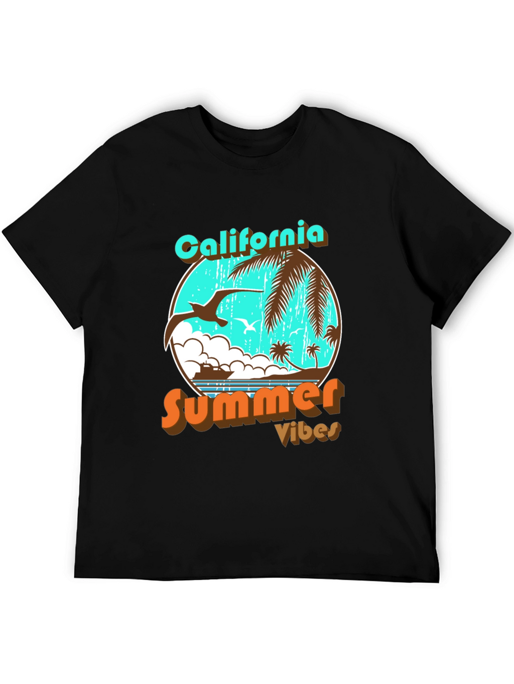 California Summer Vibes Black Graphic T-Shirt