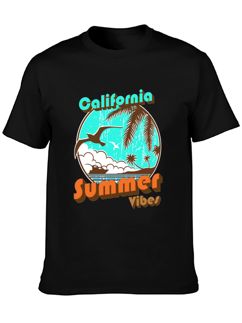 California Summer Vibes Black Graphic T-Shirt