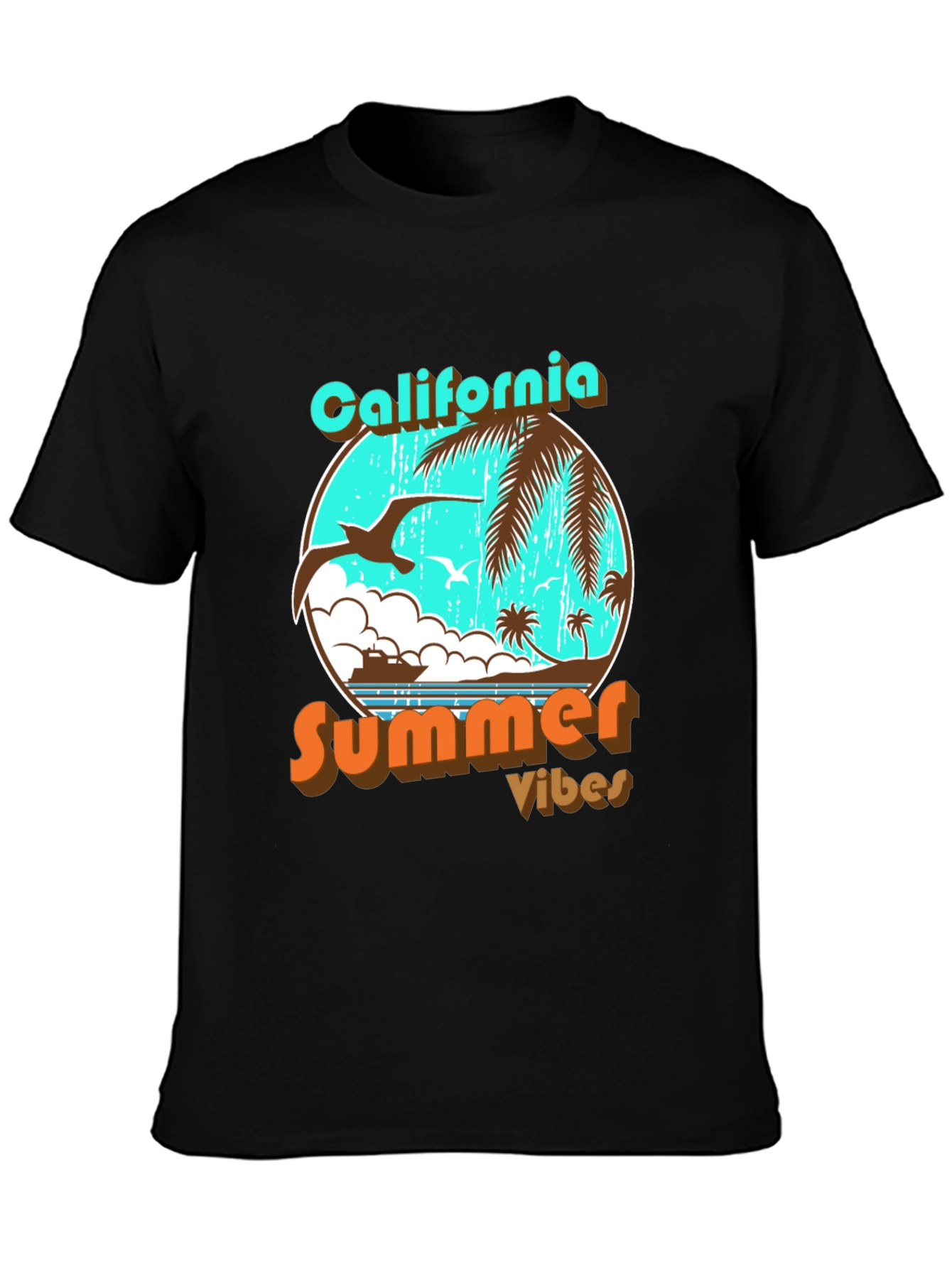 California Summer Vibes Black Graphic T-Shirt
