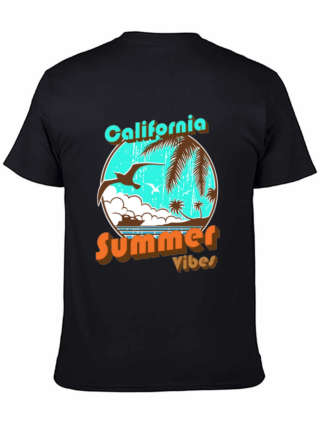 California Summer Vibes Black Graphic T-Shirt