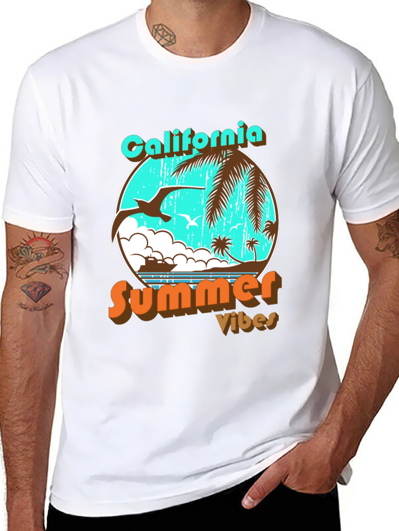California Summer Vibes Black Graphic T-Shirt