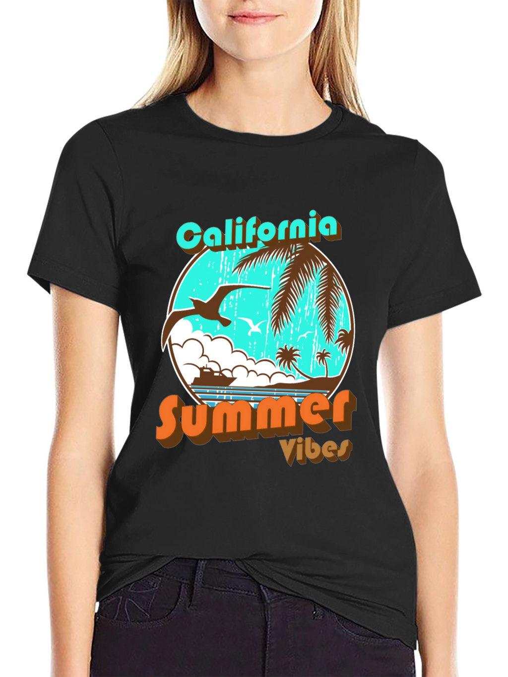 California Summer Vibes Black Graphic T-Shirt