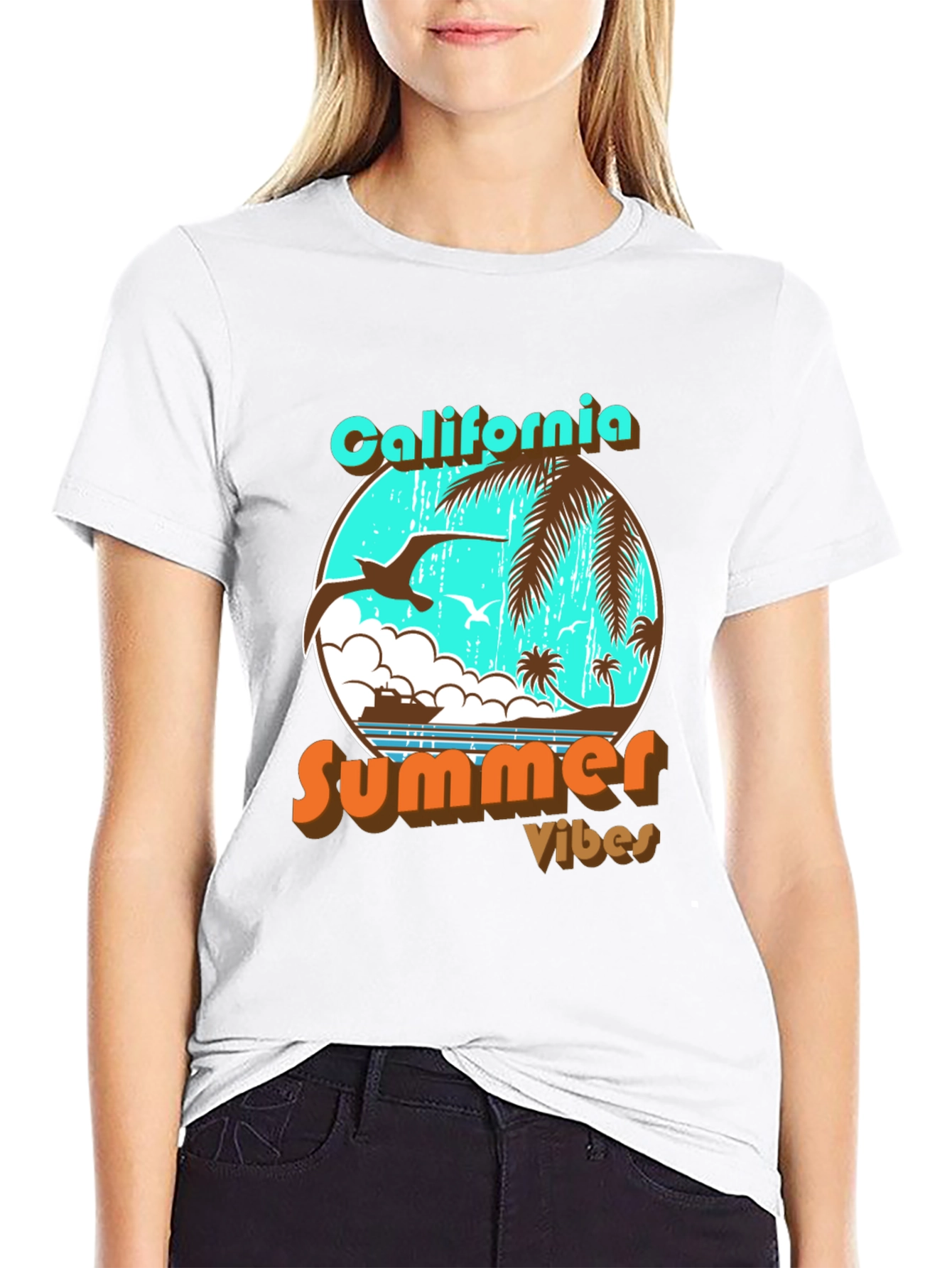 California Summer Vibes Black Graphic T-Shirt