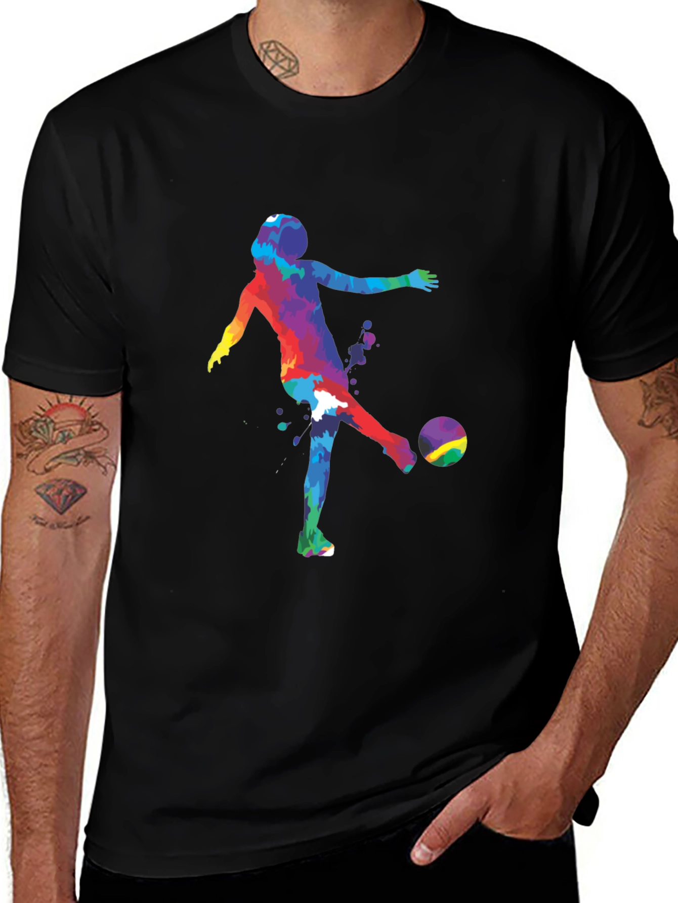 Colorful Soccer Player Graphic T-Shirt