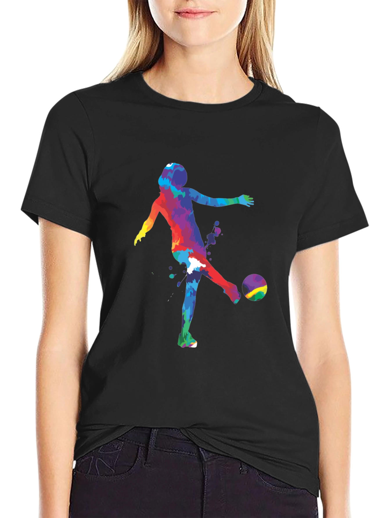 Colorful Soccer Player Graphic T-Shirt