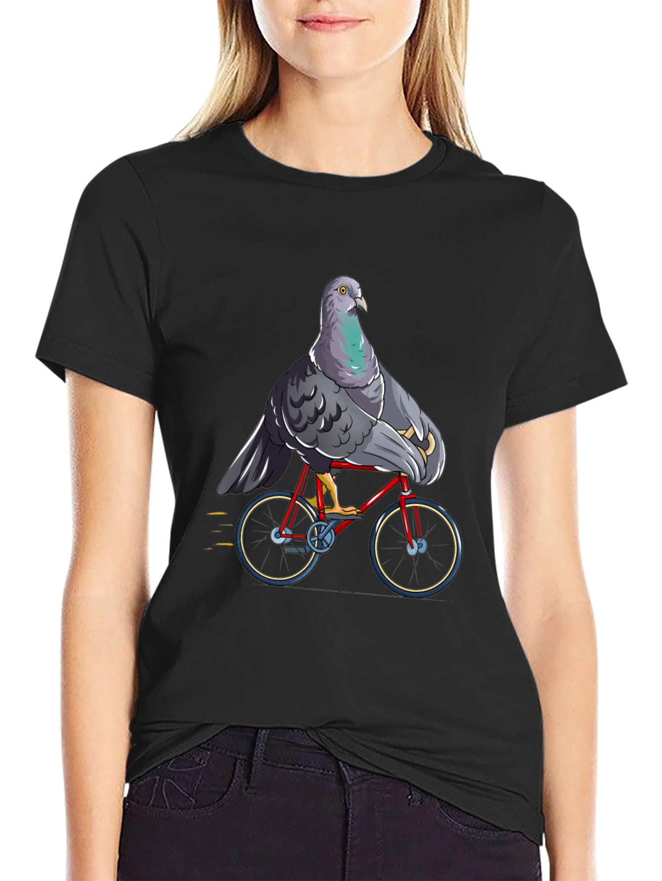 Pigeon on a Bike Graphic Tee - Funny Animal Shirt