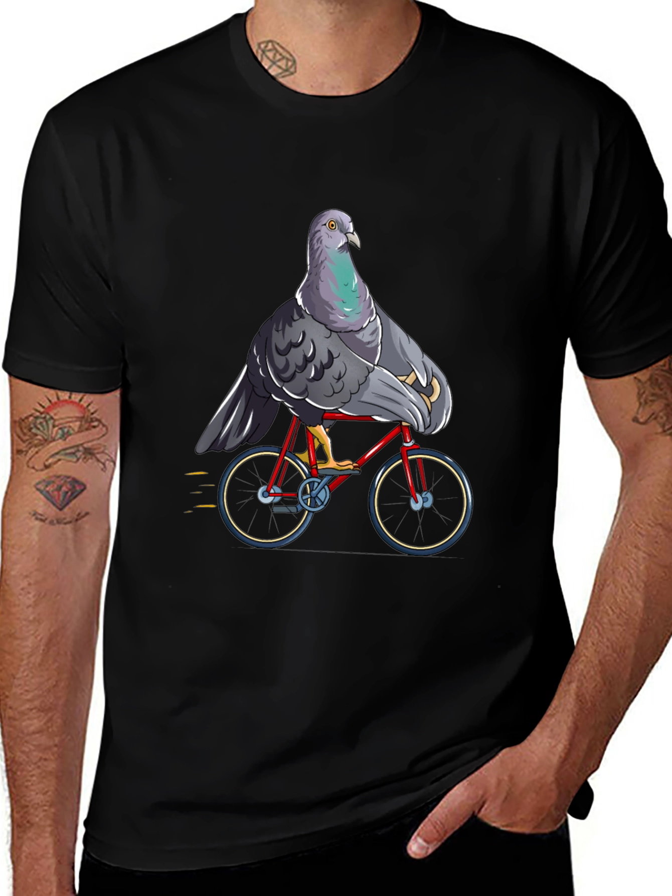 Pigeon on a Bike Graphic Tee - Funny Animal Shirt