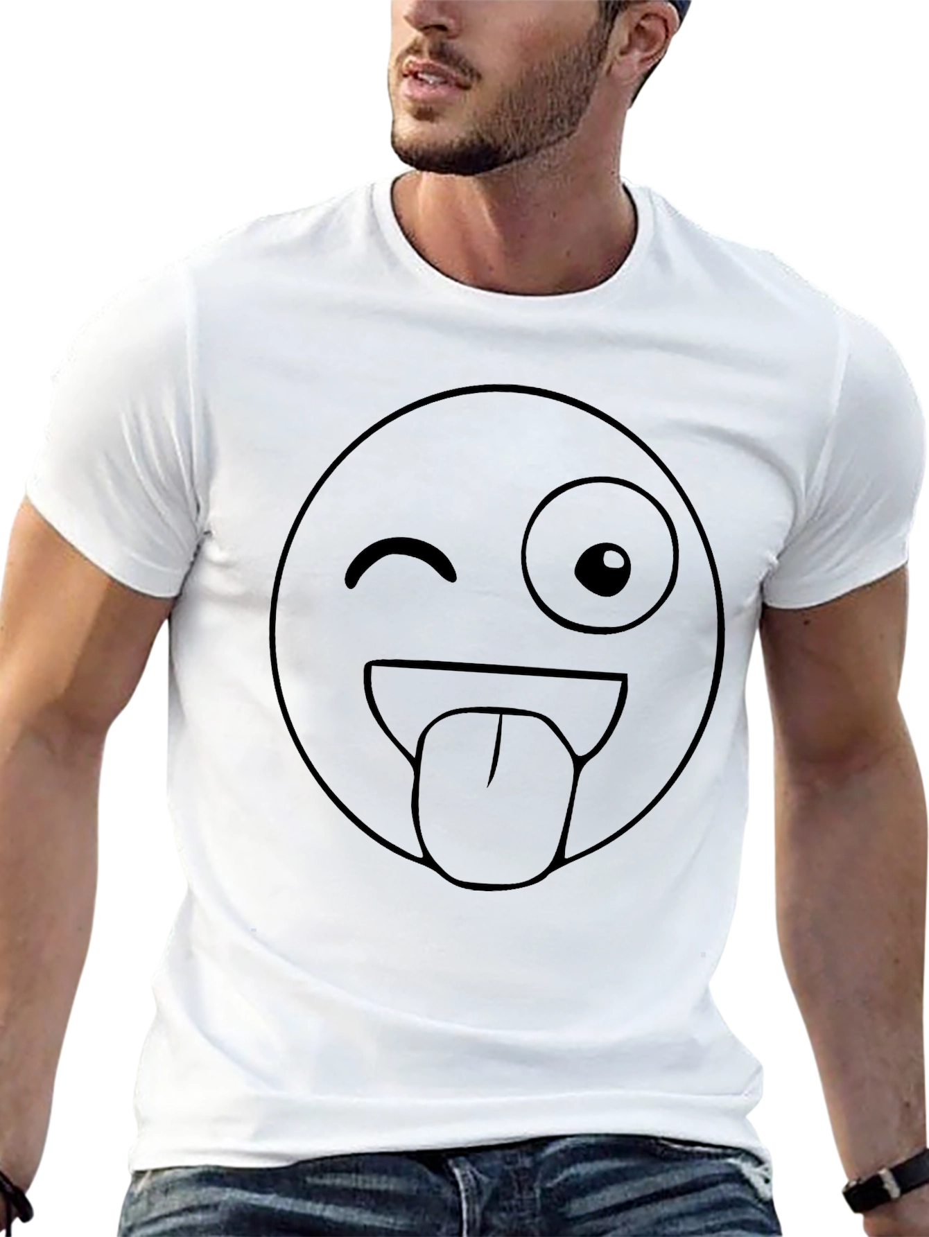 Winking Emoji Graphic Tee - Black Cotton Blend