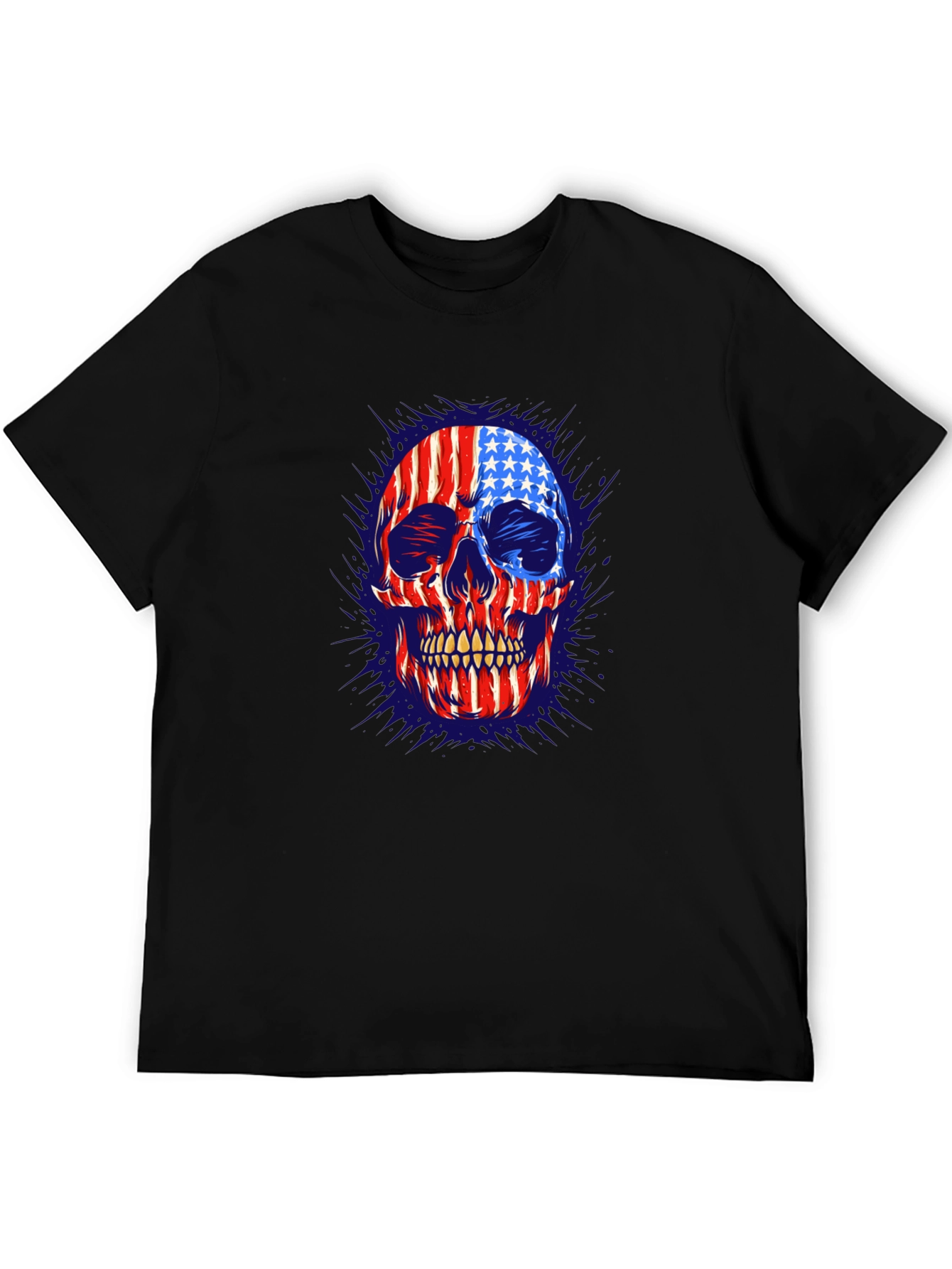 American Flag Skull Graphic Print Mens T-Shirt