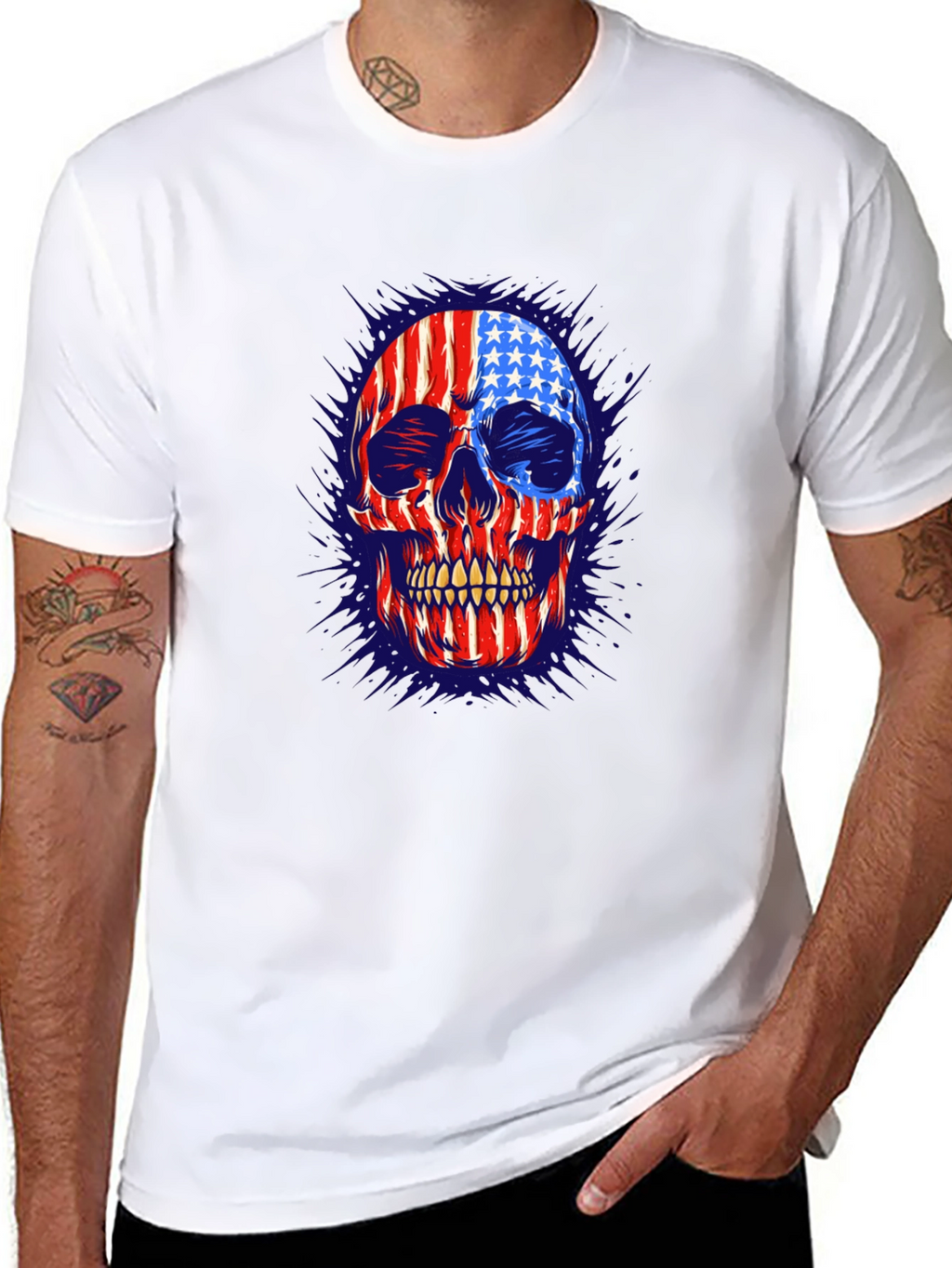 American Flag Skull Graphic Print Mens T-Shirt