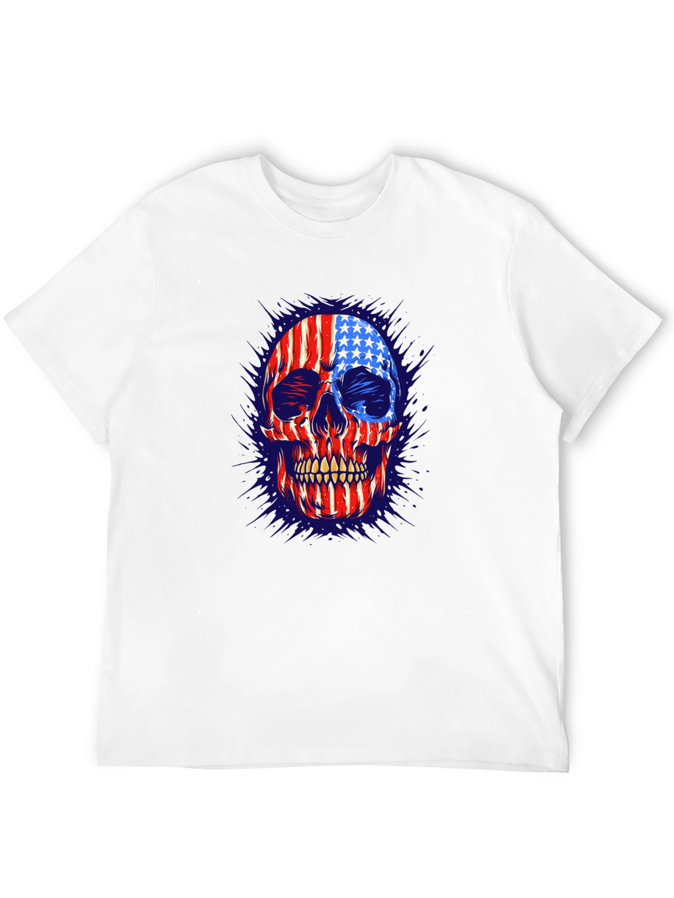 American Flag Skull Graphic Print Mens T-Shirt