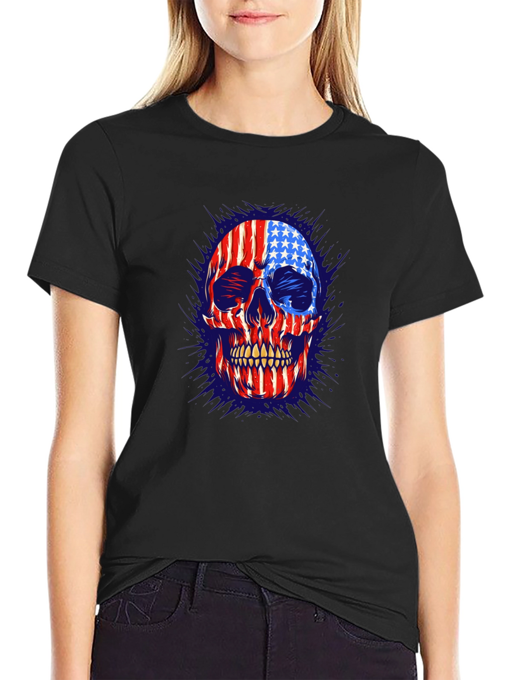 American Flag Skull Graphic Print Mens T-Shirt