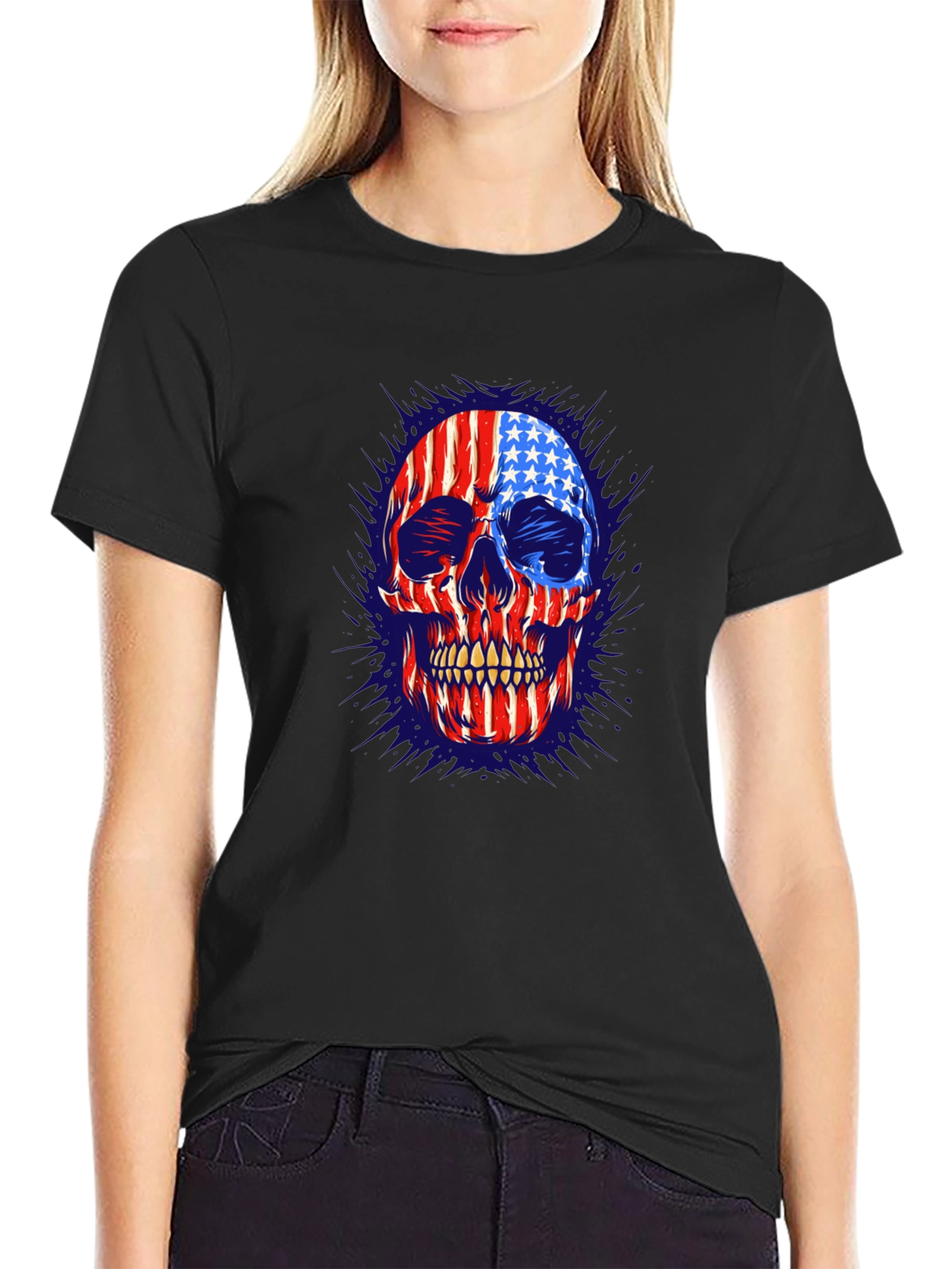 American Flag Skull Graphic Print Mens T-Shirt