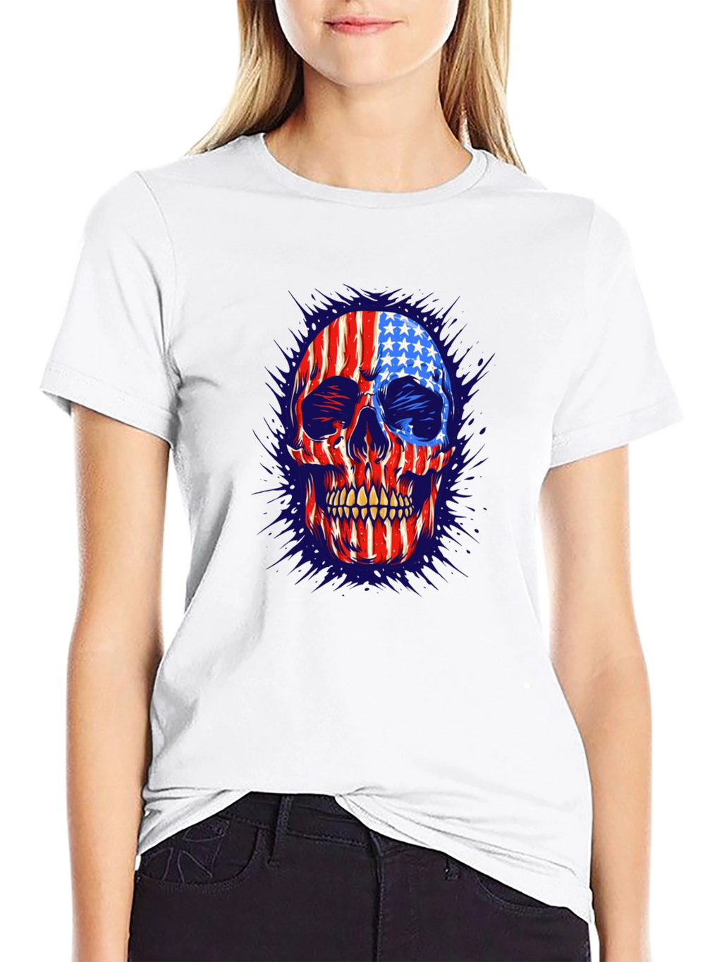 American Flag Skull Graphic Print Mens T-Shirt